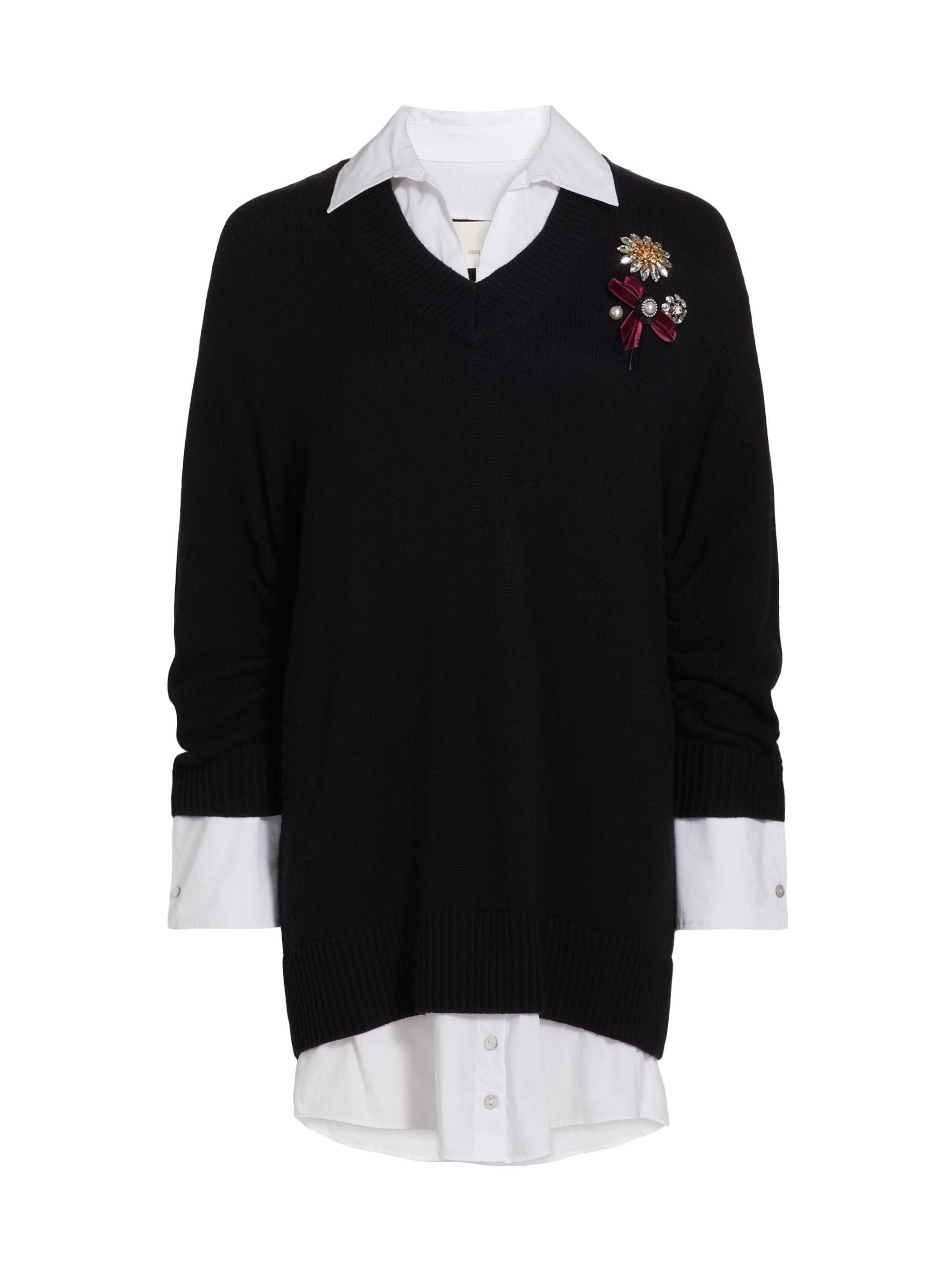 Cinq à Sept Santina Brooch Sweater Minidress | Saks Fifth Avenue