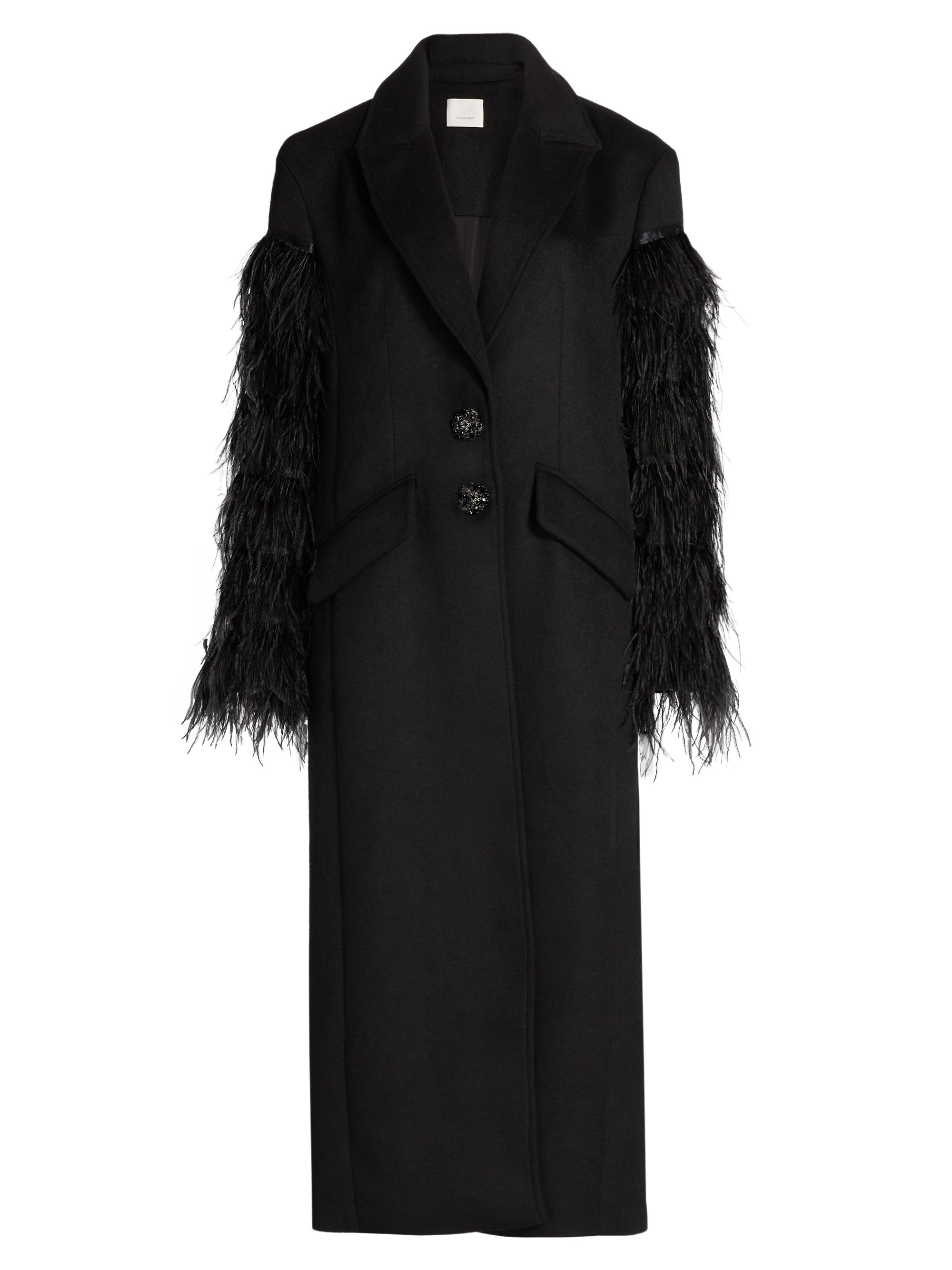 CINQ A SEPT Women's Ali Feather-Sleeve Coat - Black