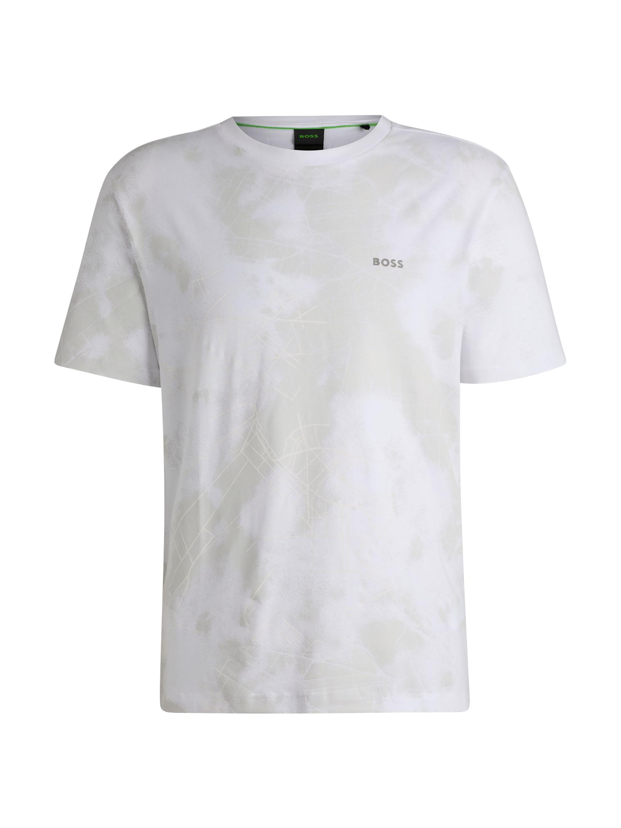 BOSS Men's Relaxed Fit T-Shirt with Decorative Reflective Print - White