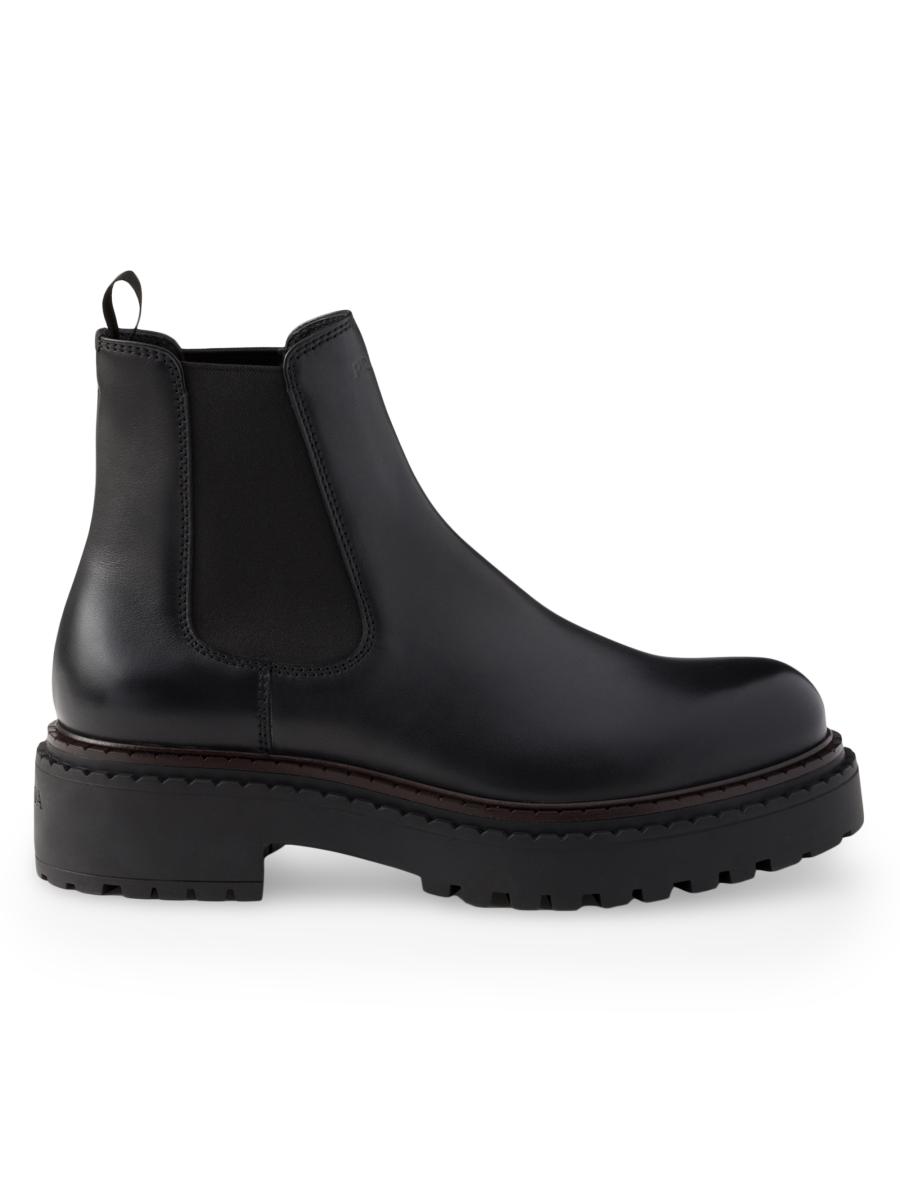 PRADA サイドゴアブーツ　heeled chelsea Prada Leather Chelsea Boots | Saks Fifth Avenue
