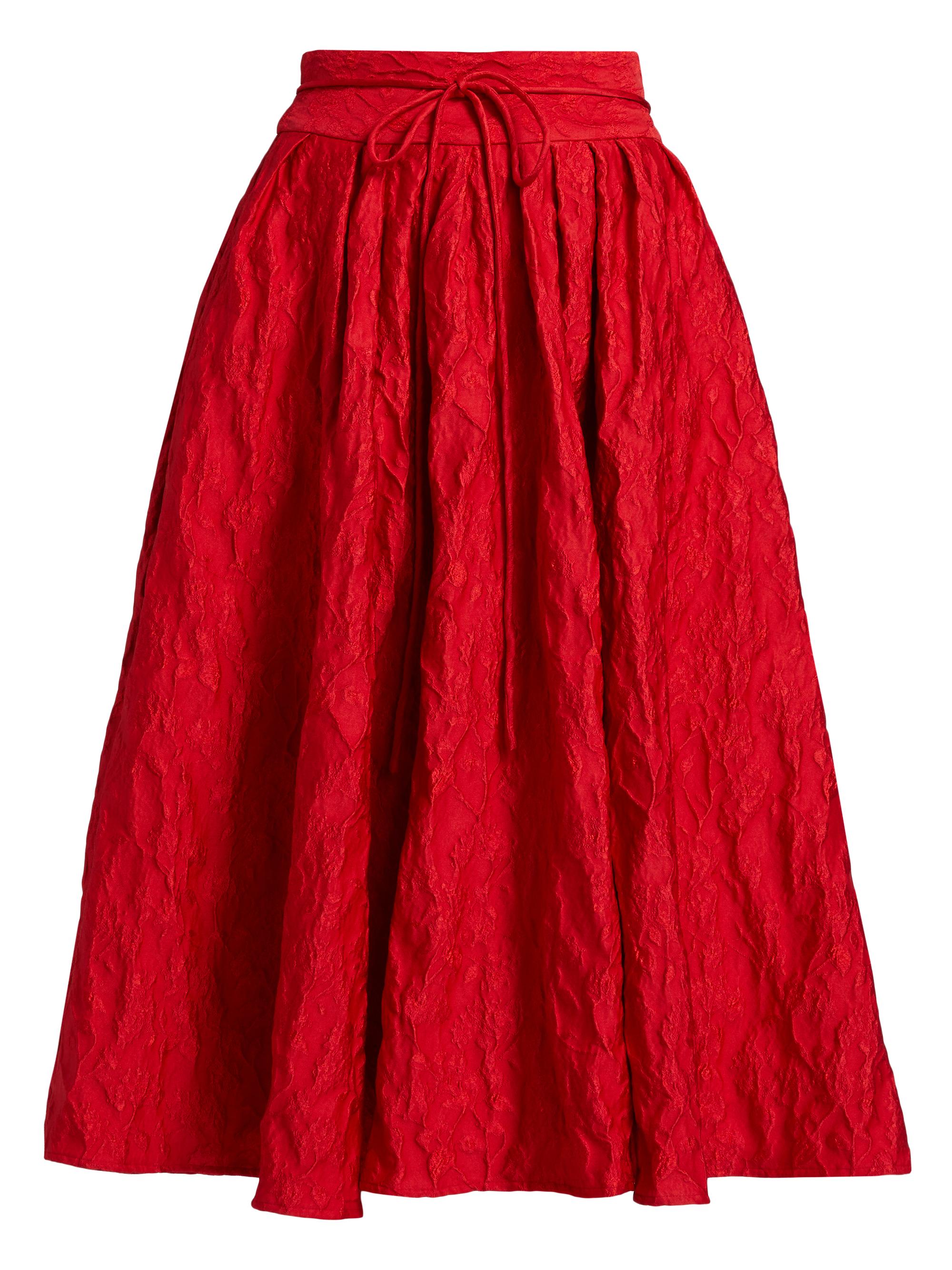 Rosie Assoulin Women's Floral Cloque Tie Pleated Midi-Skirt - Red