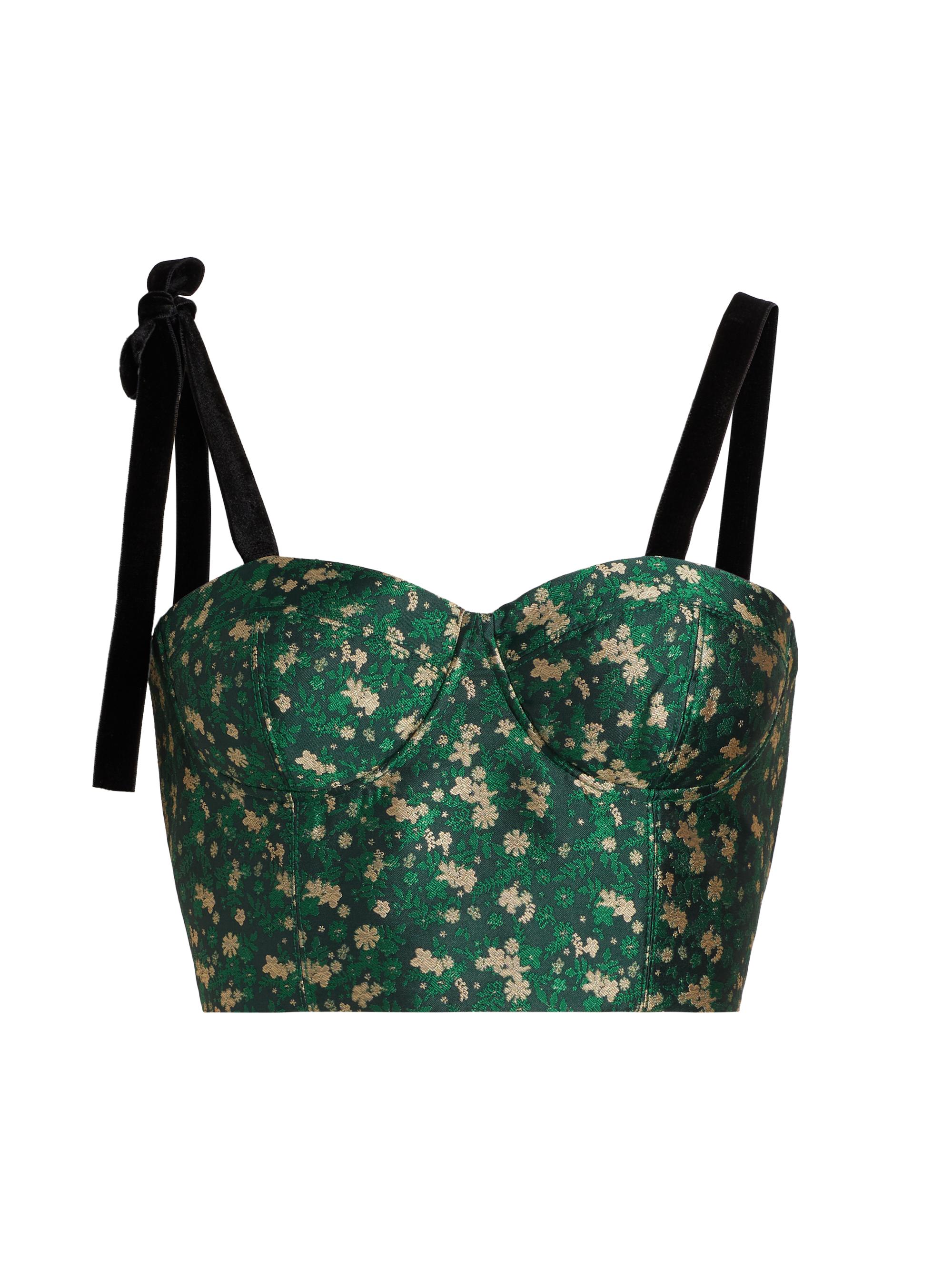 Rosie Assoulin Women's Floral Bustier Top - Dark Green