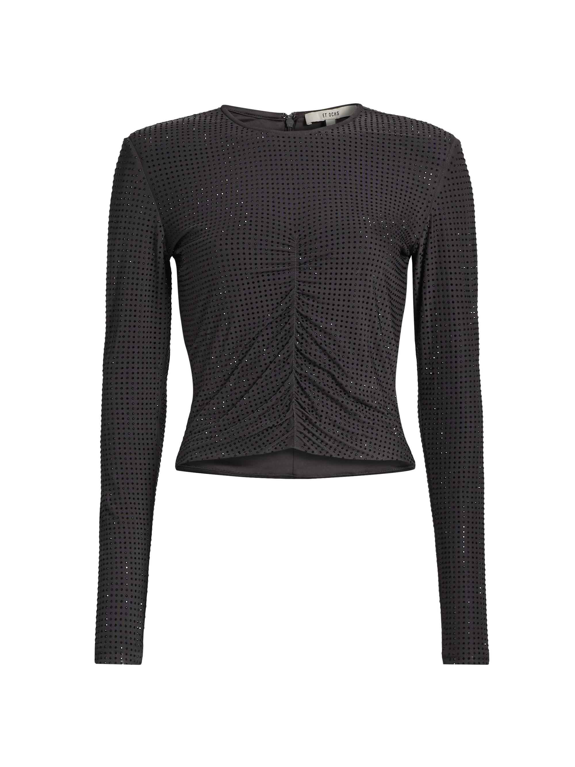 Et Ochs Women's Alexis Crystal Mesh Ruched Top - Charcoal