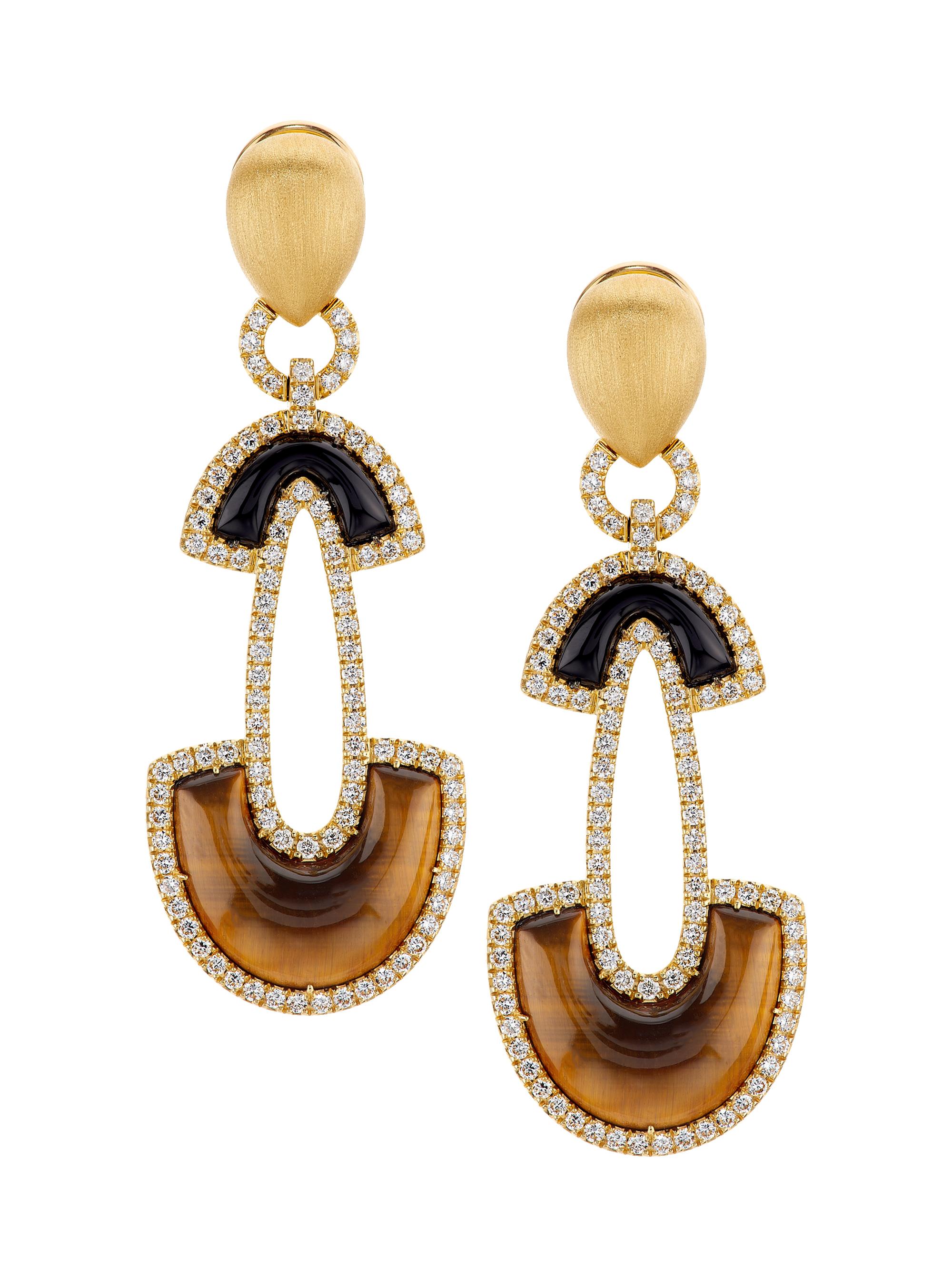 Matturi Fine Jewelry Women's Kayima 18K Yellow Gold, Black Mother-Of-Pearl & 2.31 TCW Diamond Earrings - Black Tiger