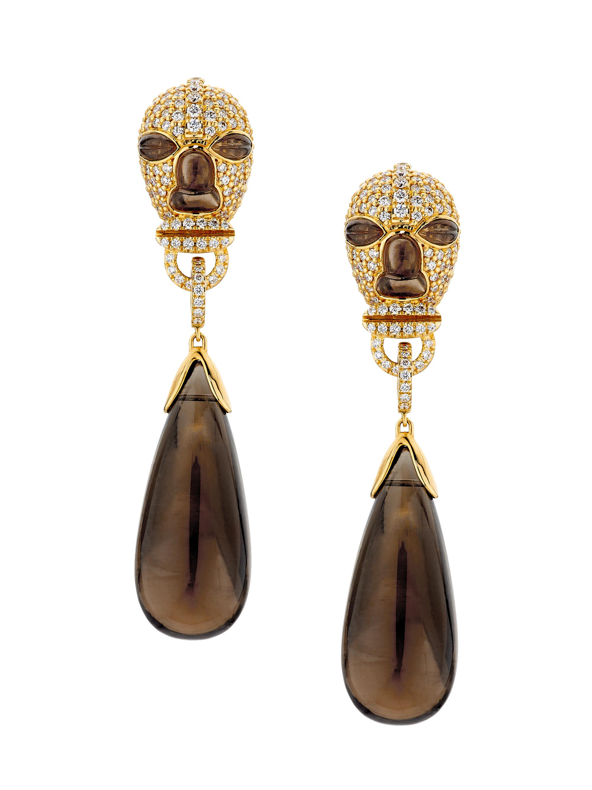 Matturi Fine Jewelry Women's Nomoli Totem 18K Yellow Gold, Smoky Quartz & 1.30 TCW Diamond Earrings - Yellow Gold