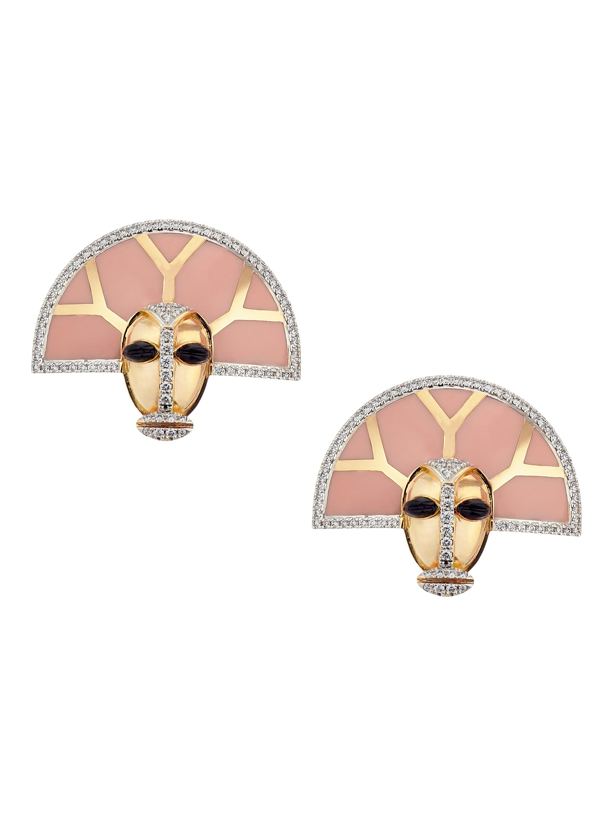 Matturi Fine Jewelry Women's Nomoli Totem Fan 18K Yellow Gold, Enamel & 1.10 TCW Diamond Earrings - Yellow Gold