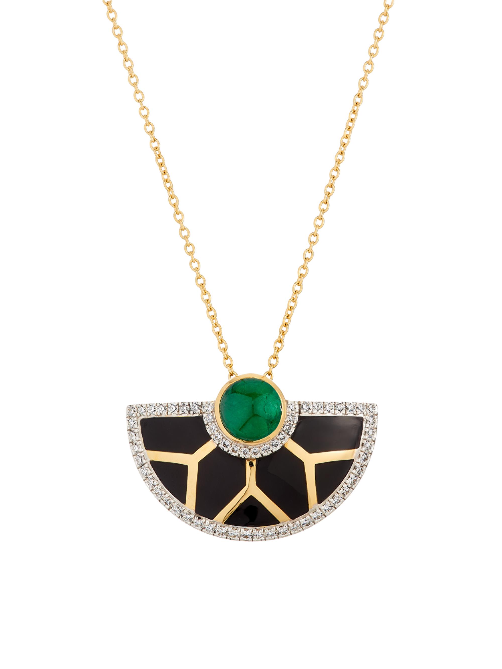Matturi Fine Jewelry Women's Nimi 18K Yellow Gold, Emerald & 0.42 TCW Diamond Semicircle Pendant Necklace - White Gold