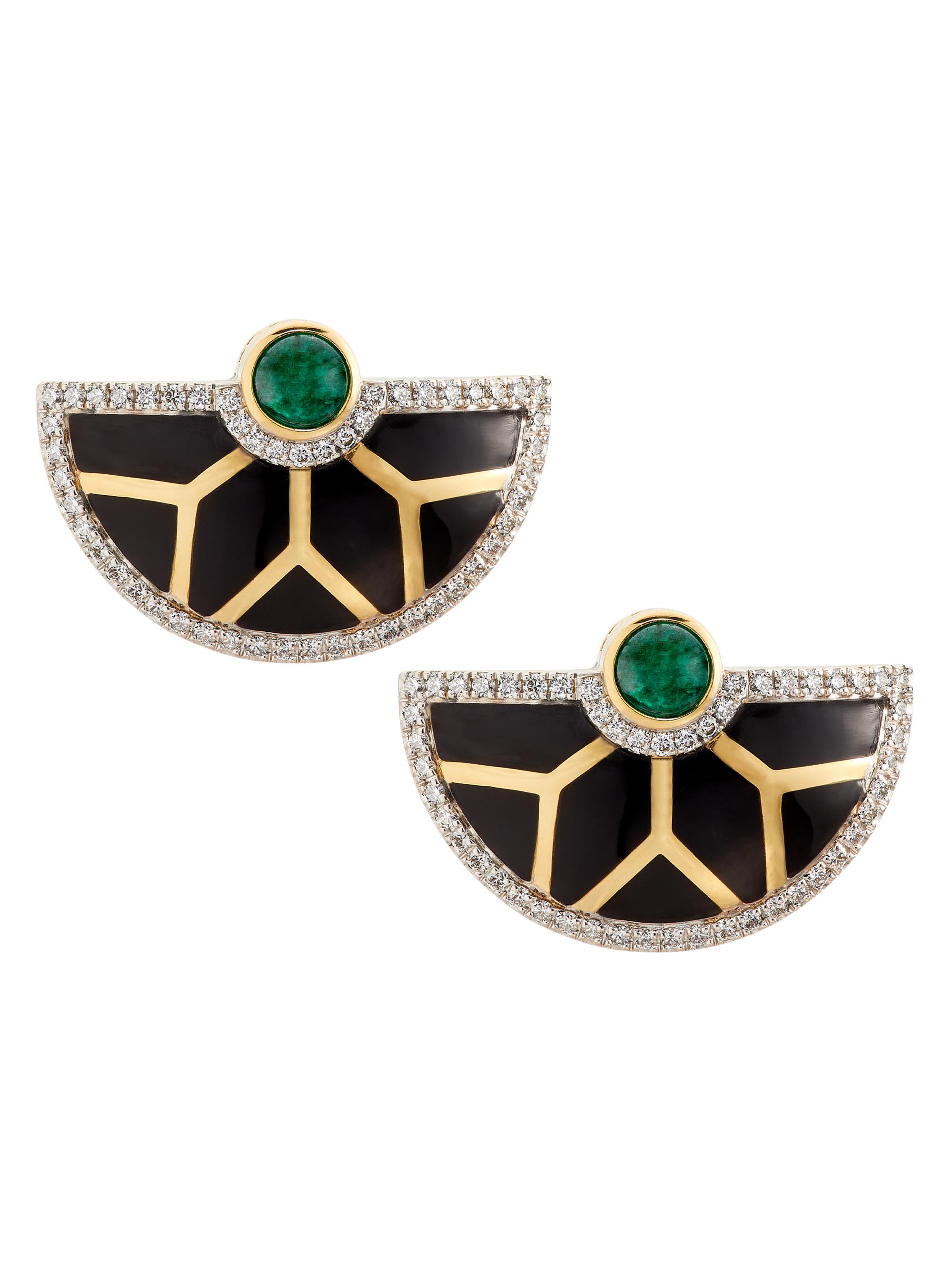 Matturi Fine Jewelry Women's Nimi 18K Yellow Gold, Emerald & 0.80 TCW Diamond Semicircle Stud Earrings - White Gold