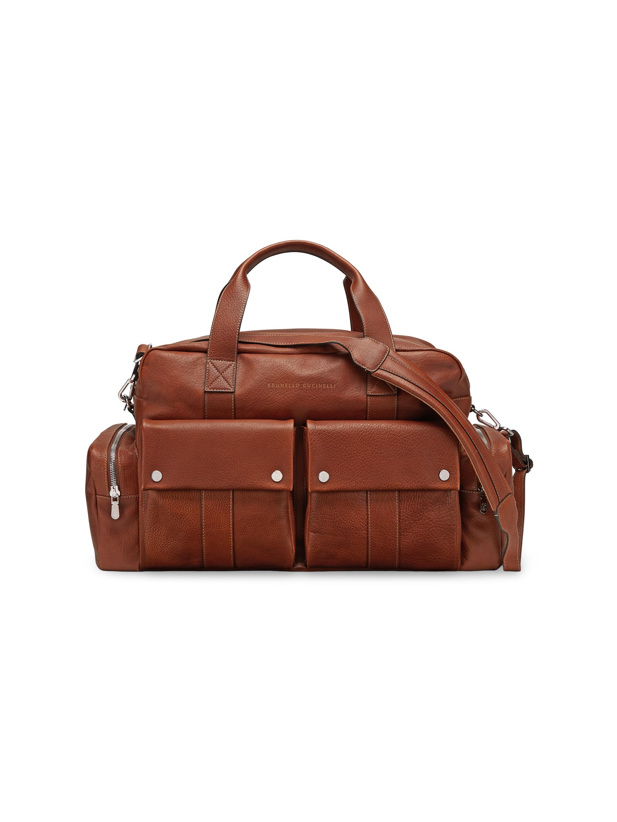 Brunello Cucinelli Men's Grained Calfskin Leather Leisure Bag - Copper