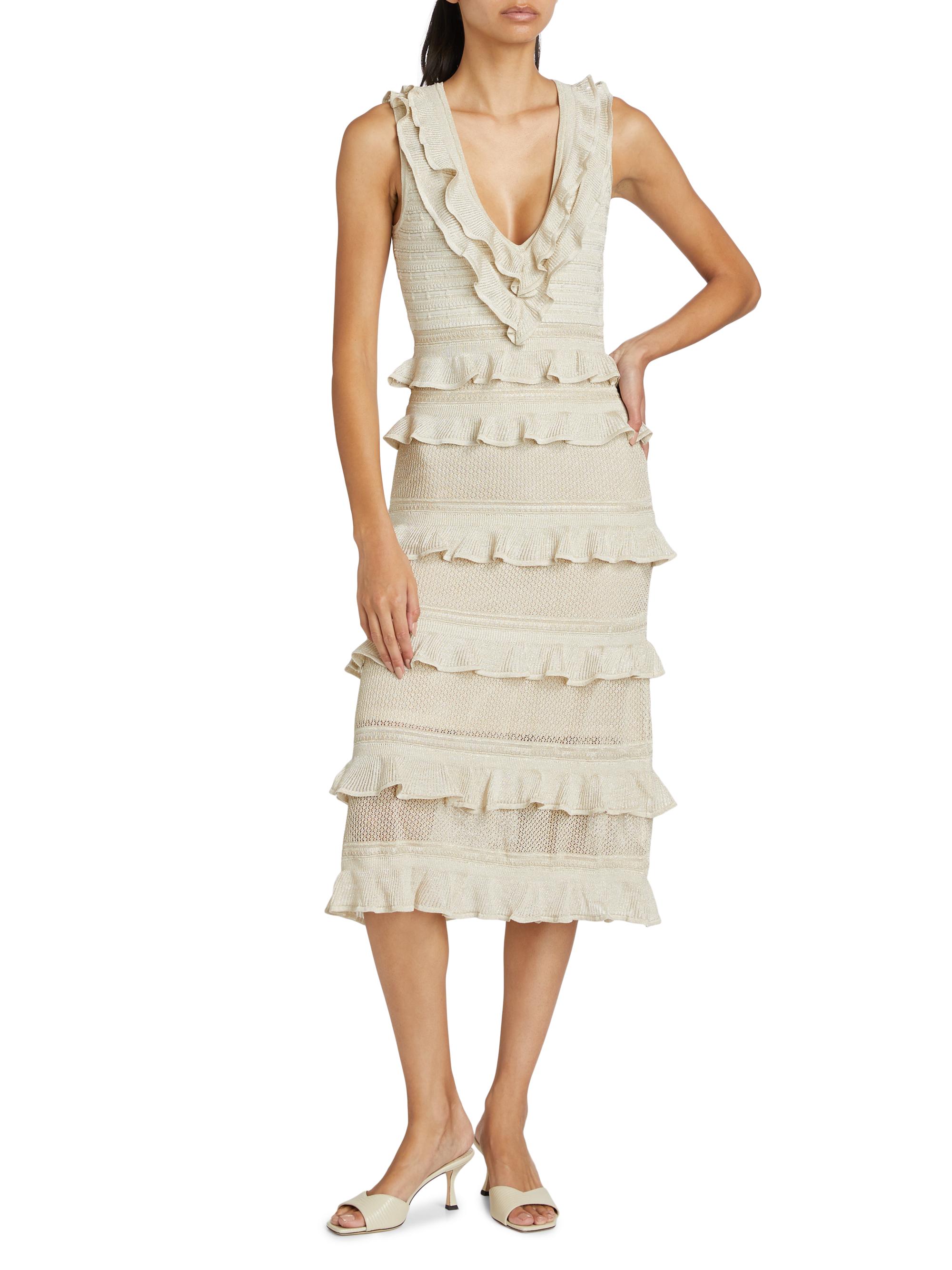 Zimmermann Crush Frilled V-Neck Midi-Dress | Saks Fifth Avenue