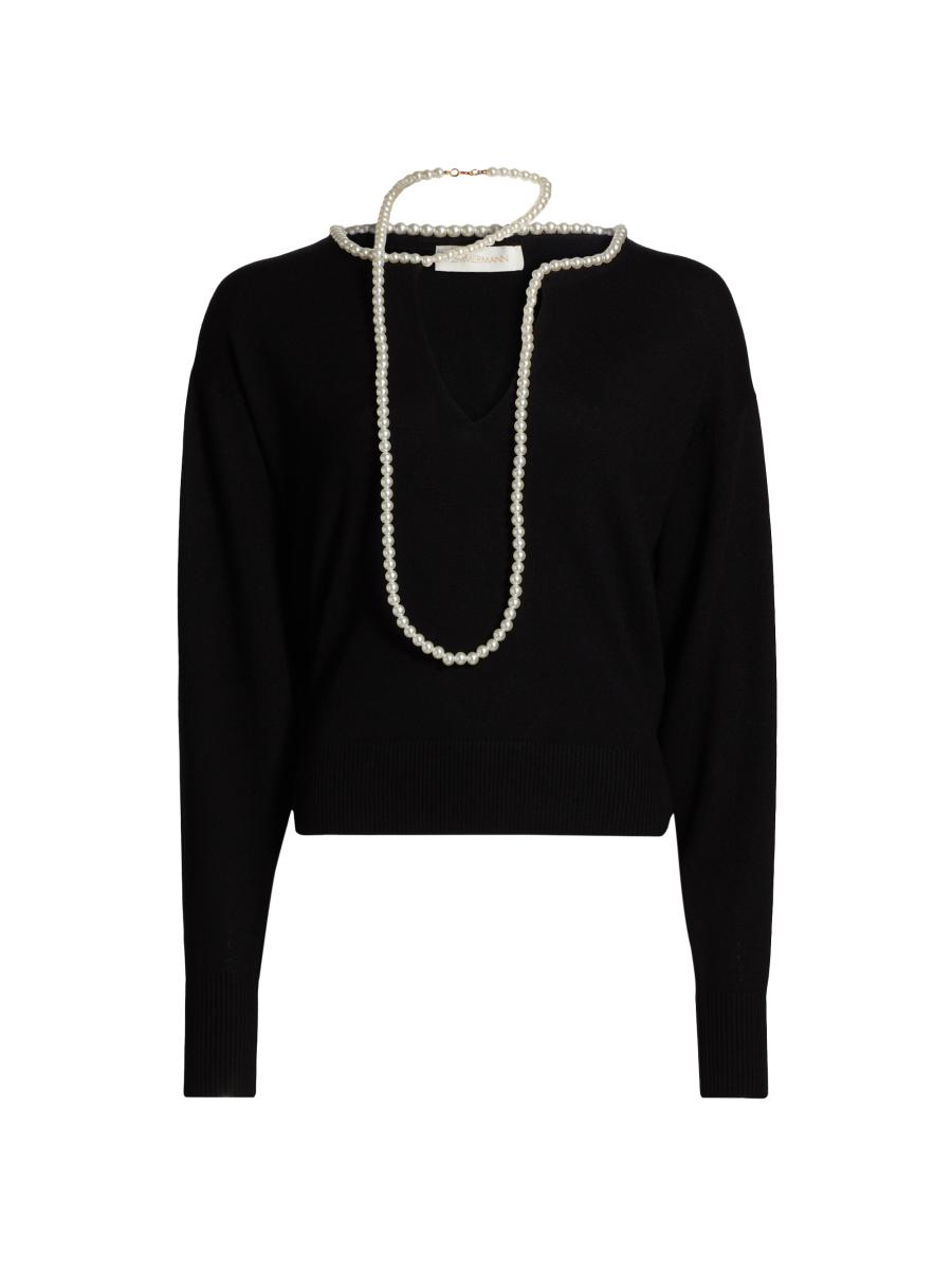 MARRY ME PERL SWEAT ブラック Zimmermann Crush Wool Faux Pearl Necklace Sweater | Saks
