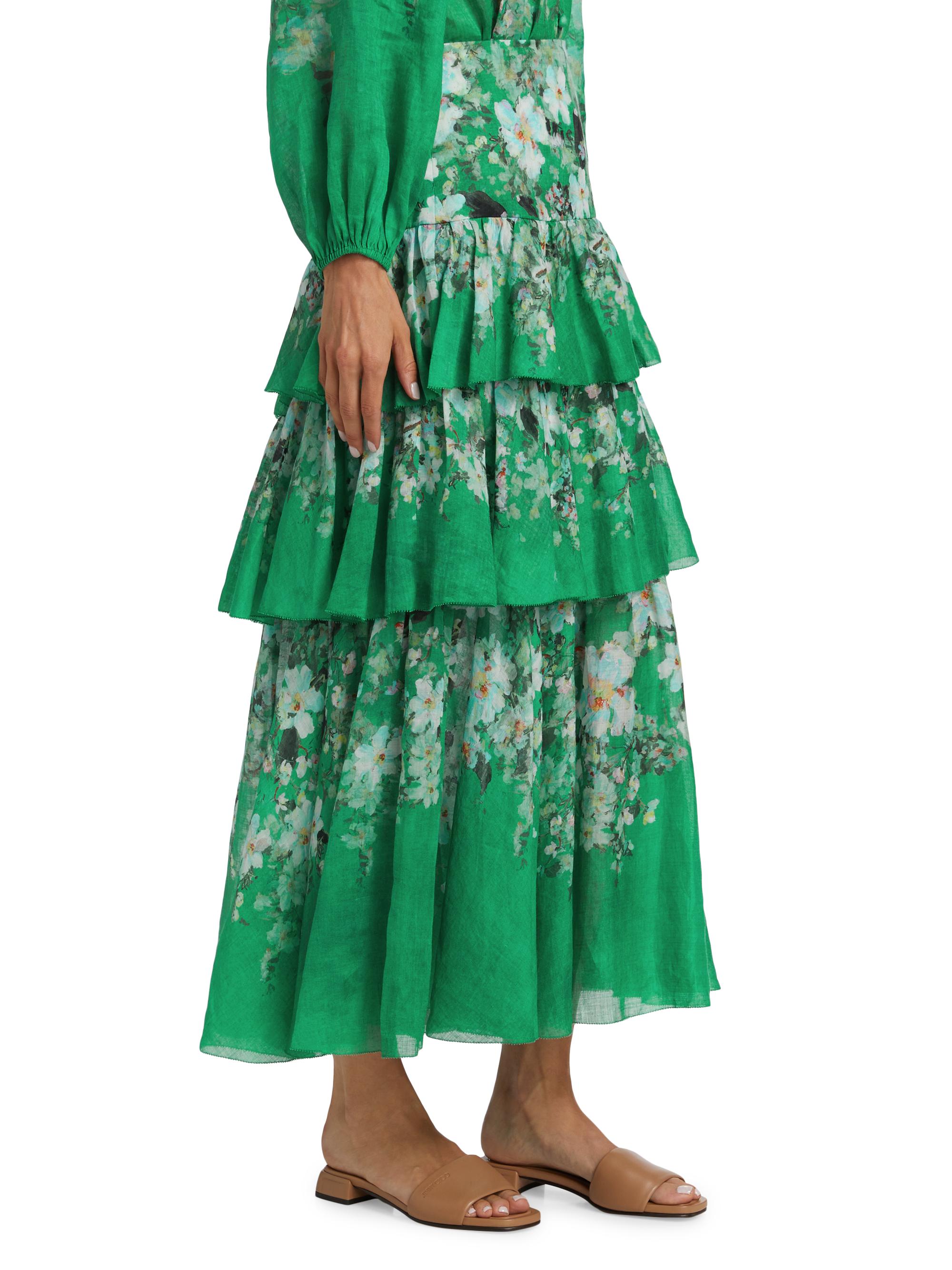 Zimmermann Everley Floral Tiered Midi-Skirt | Saks Fifth Avenue