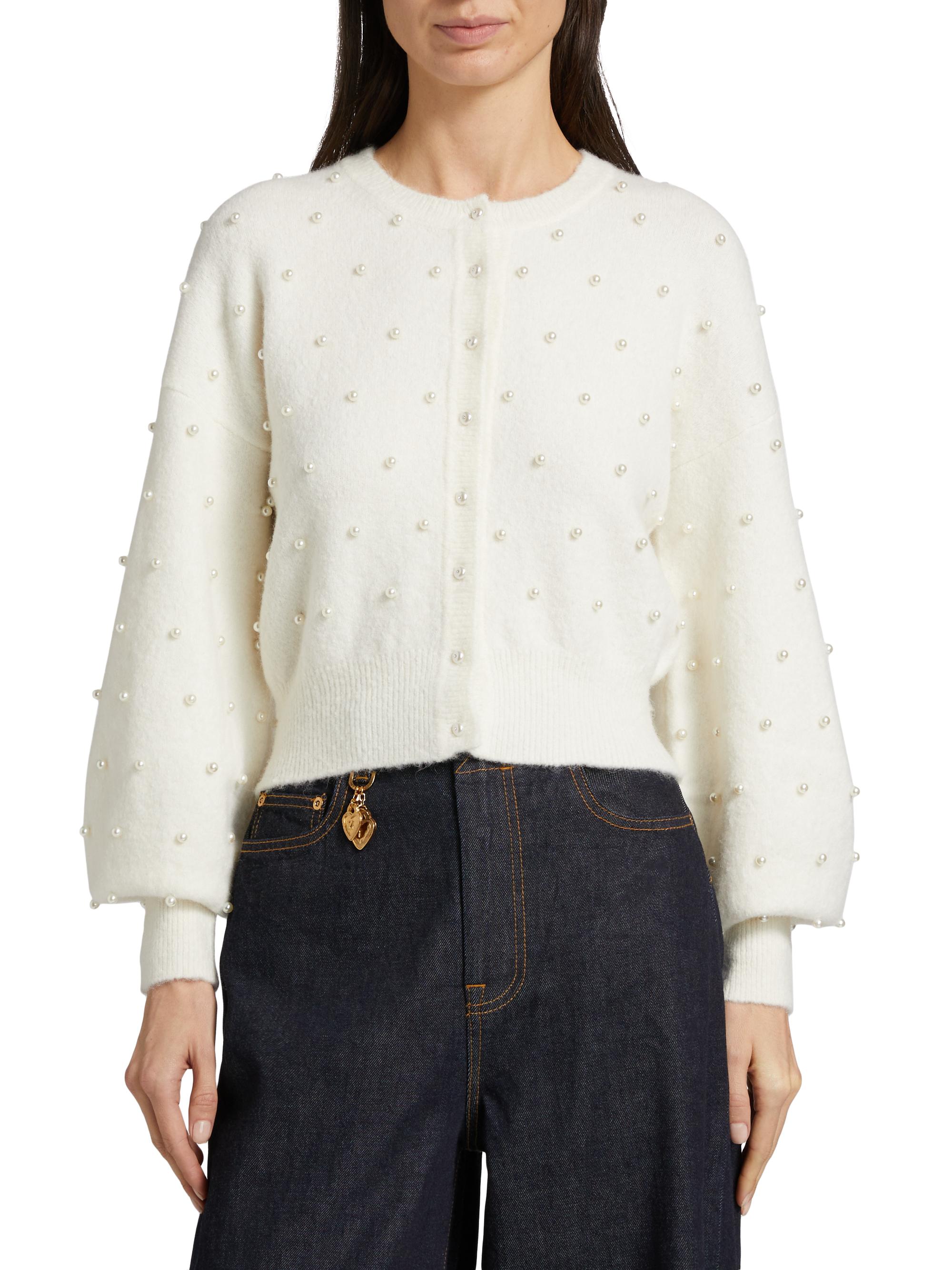 トップス Her lip to Cropped Pearl Cardigan Cardigan Sweater for Women Solid Knit Outerwear Top Open