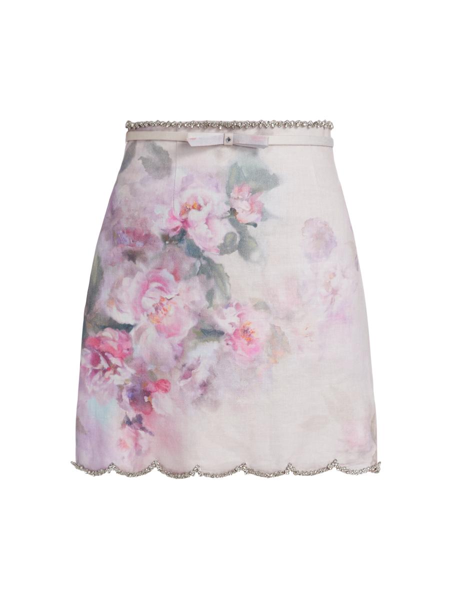 Zimmermann Crush Floral Linen Scalloped Miniskirt | Saks