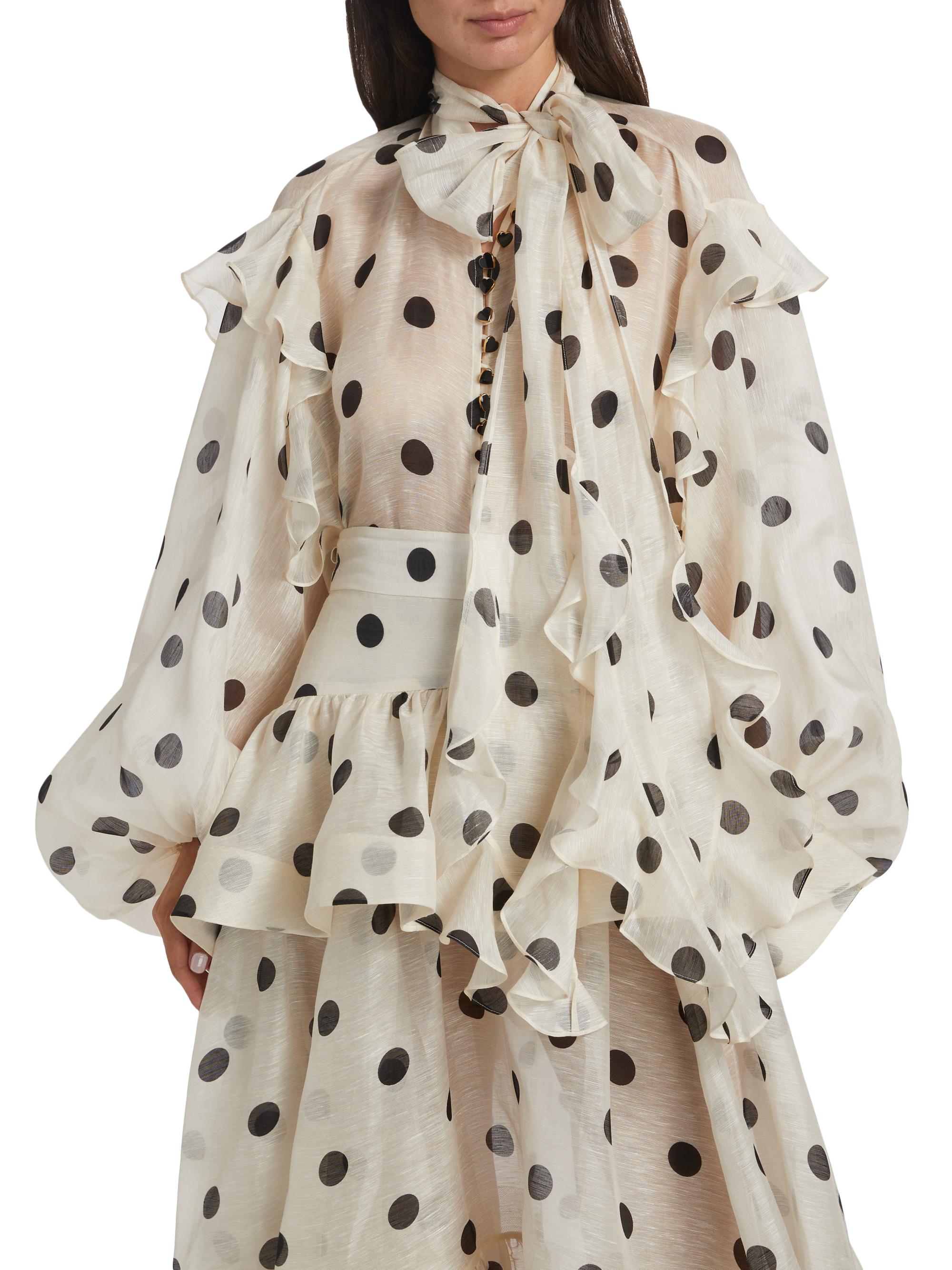 POLKA DOT CLUB チェック柄ドレス Zimmermann Crush Ruffled Polka Dot Tieneck Shirt | Saks Fifth Avenue
