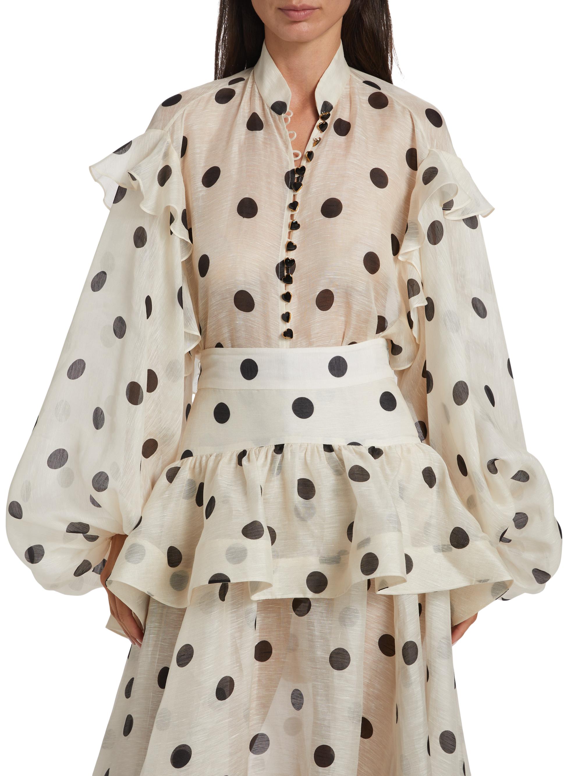 Zimmermann Crush Ruffled Polka Dot Tieneck Shirt | Saks Fifth Avenue