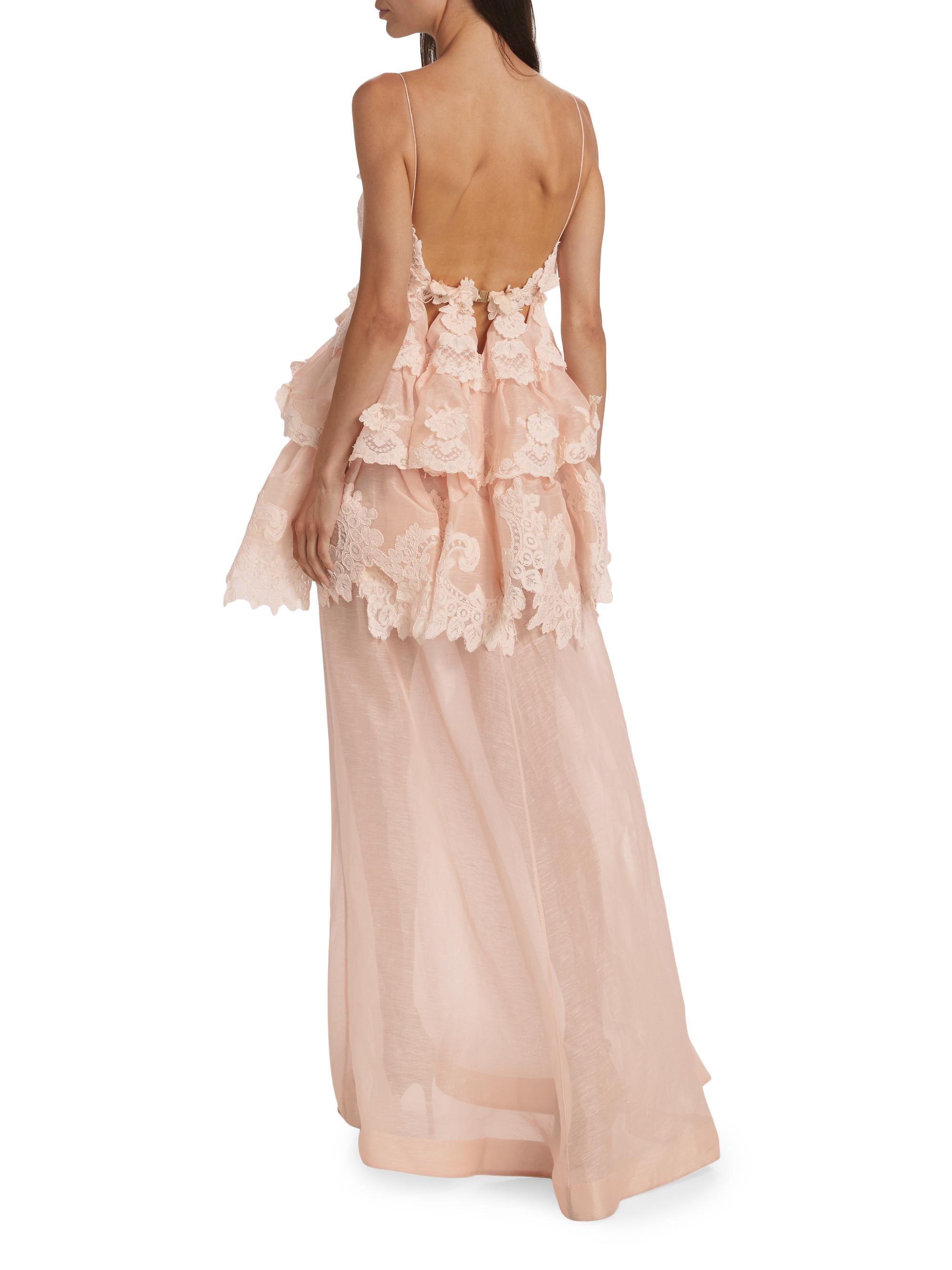 スカート ZIMMERMANN 'Crush Tiered Lace Maxi' dress Pink Zimmermann Crush Tiered Lace A-Line Gown | Saks Fifth Avenue