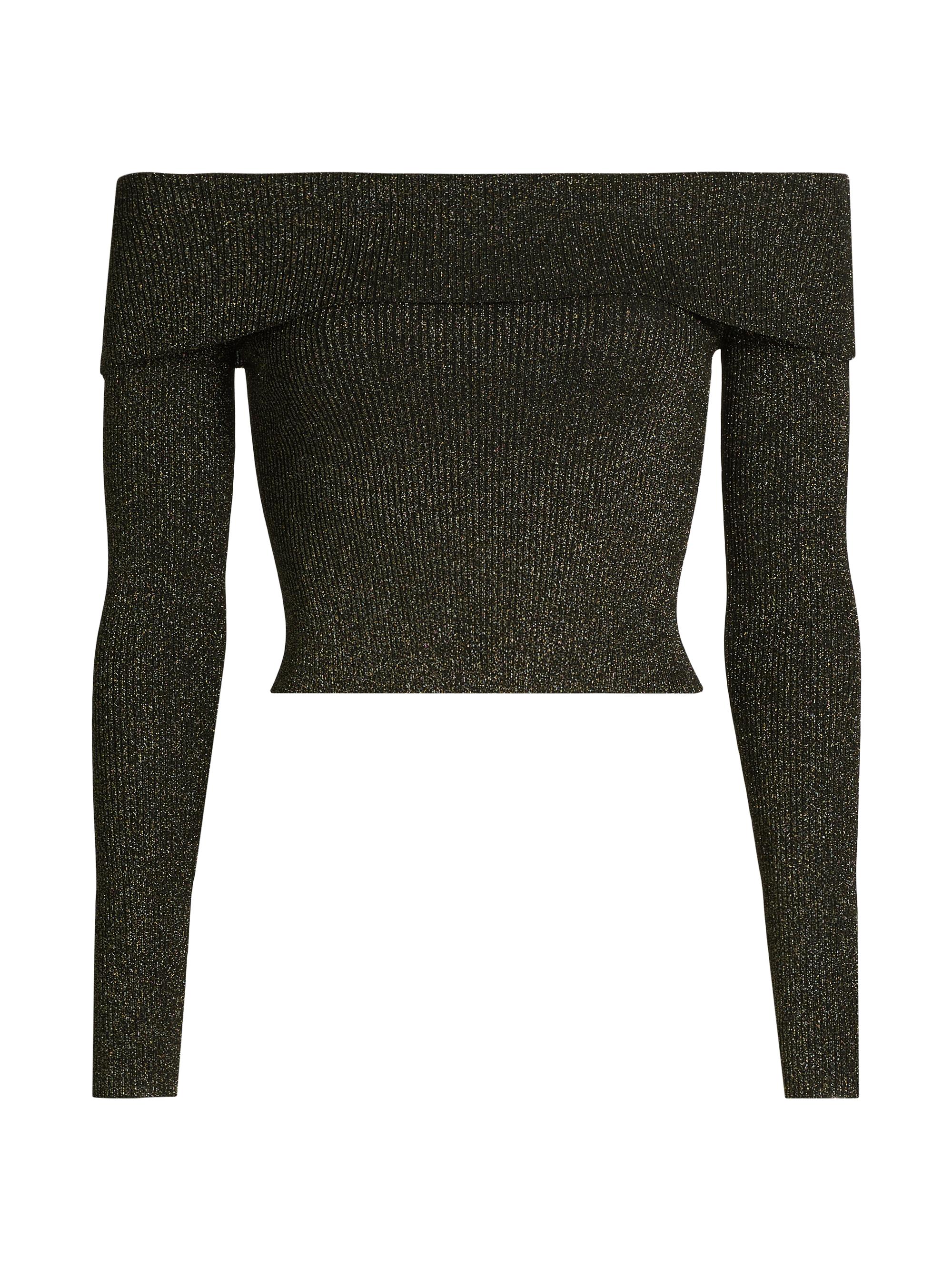 Zimmermann Women's Crush Metallic Off-the-Shoulder Knit Long-Sleeve Top - Black Gold