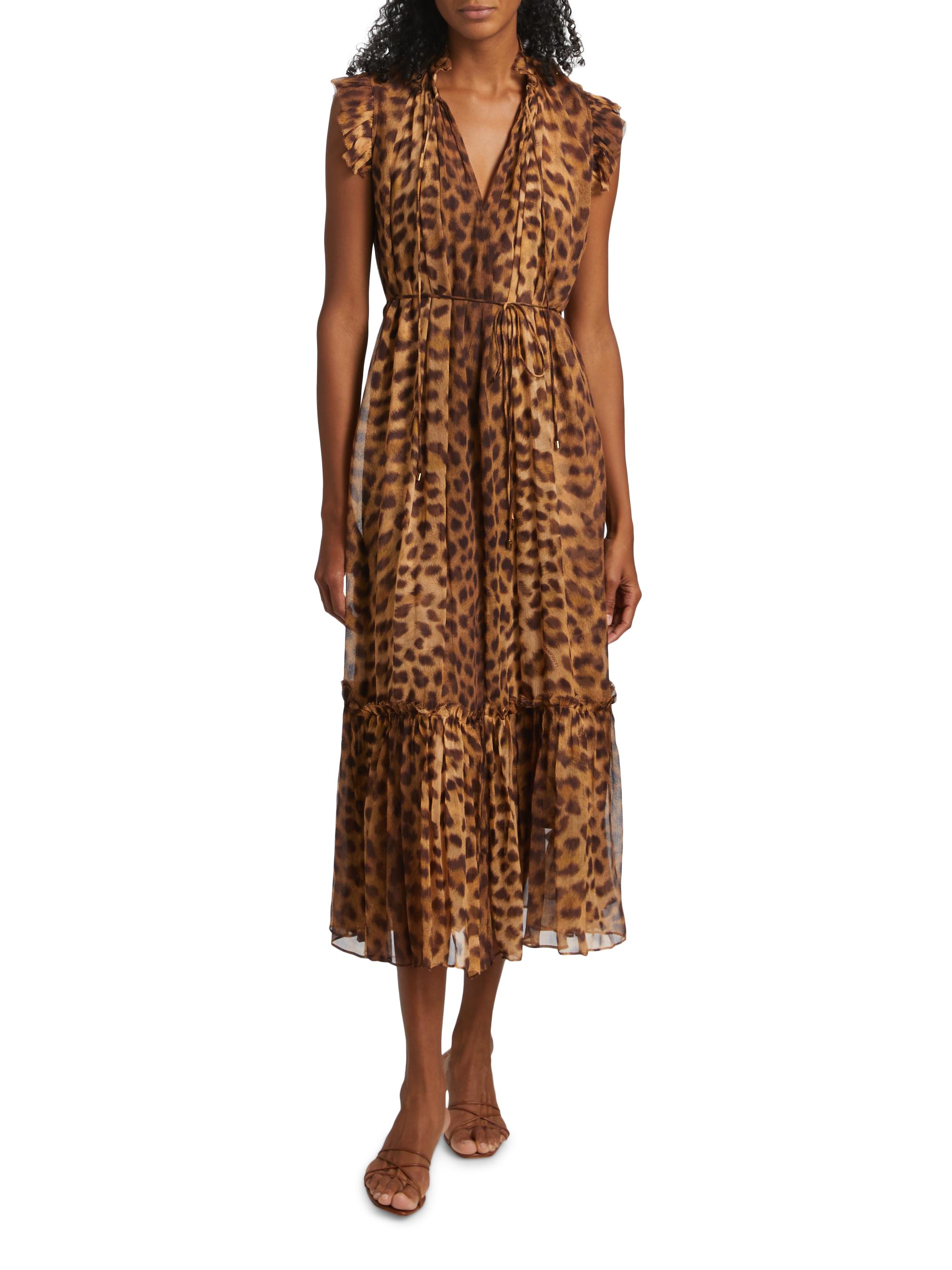 Zimmermann Crush Leopard Flutter Midi-Dress | Saks Fifth Avenue