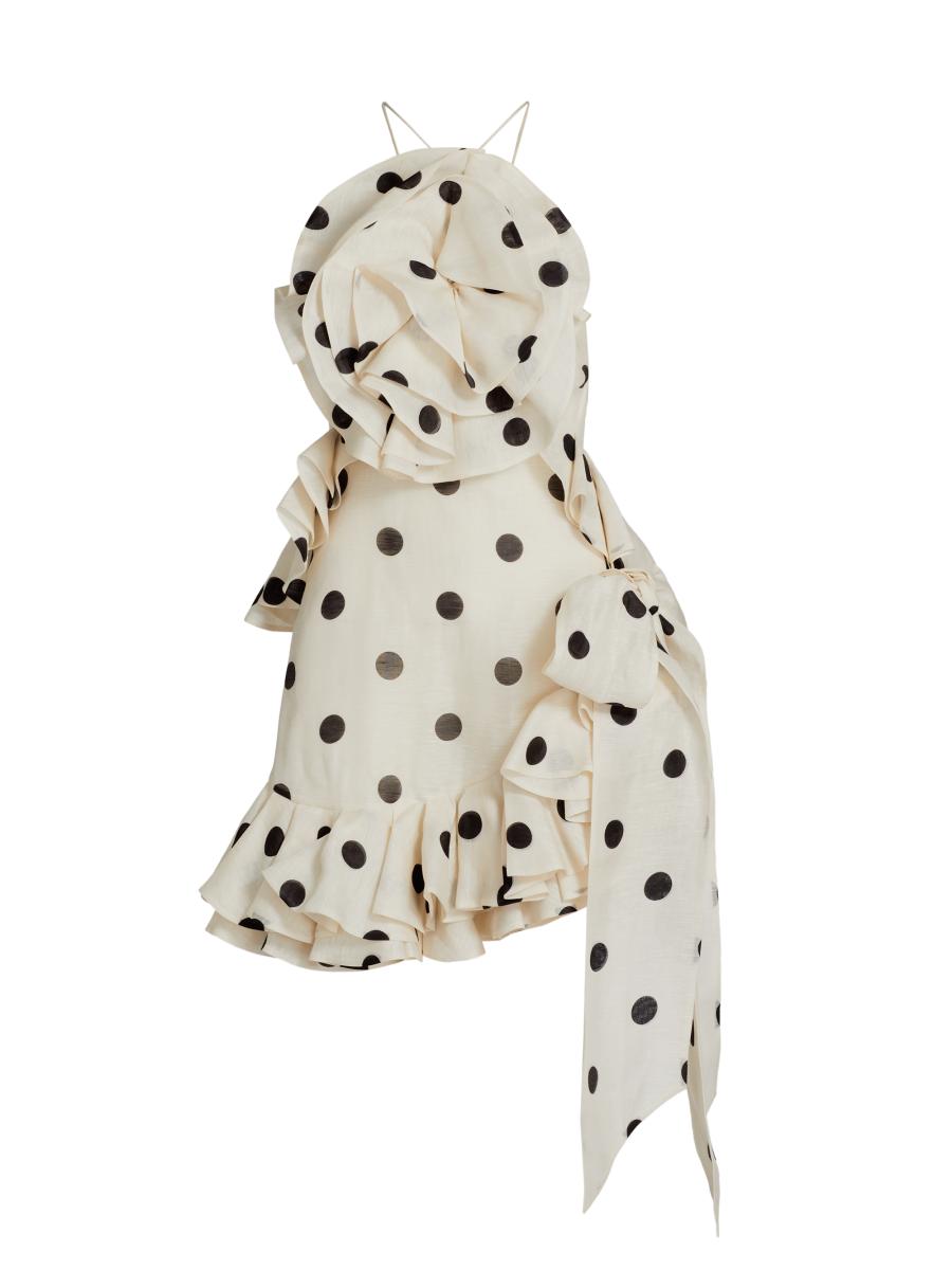 ZIMMERMANN ジマーマン ワンピース Polka-dot bow-detail 998533 Polka-dot bow-detail linen midi dress in black - Zimmermann
