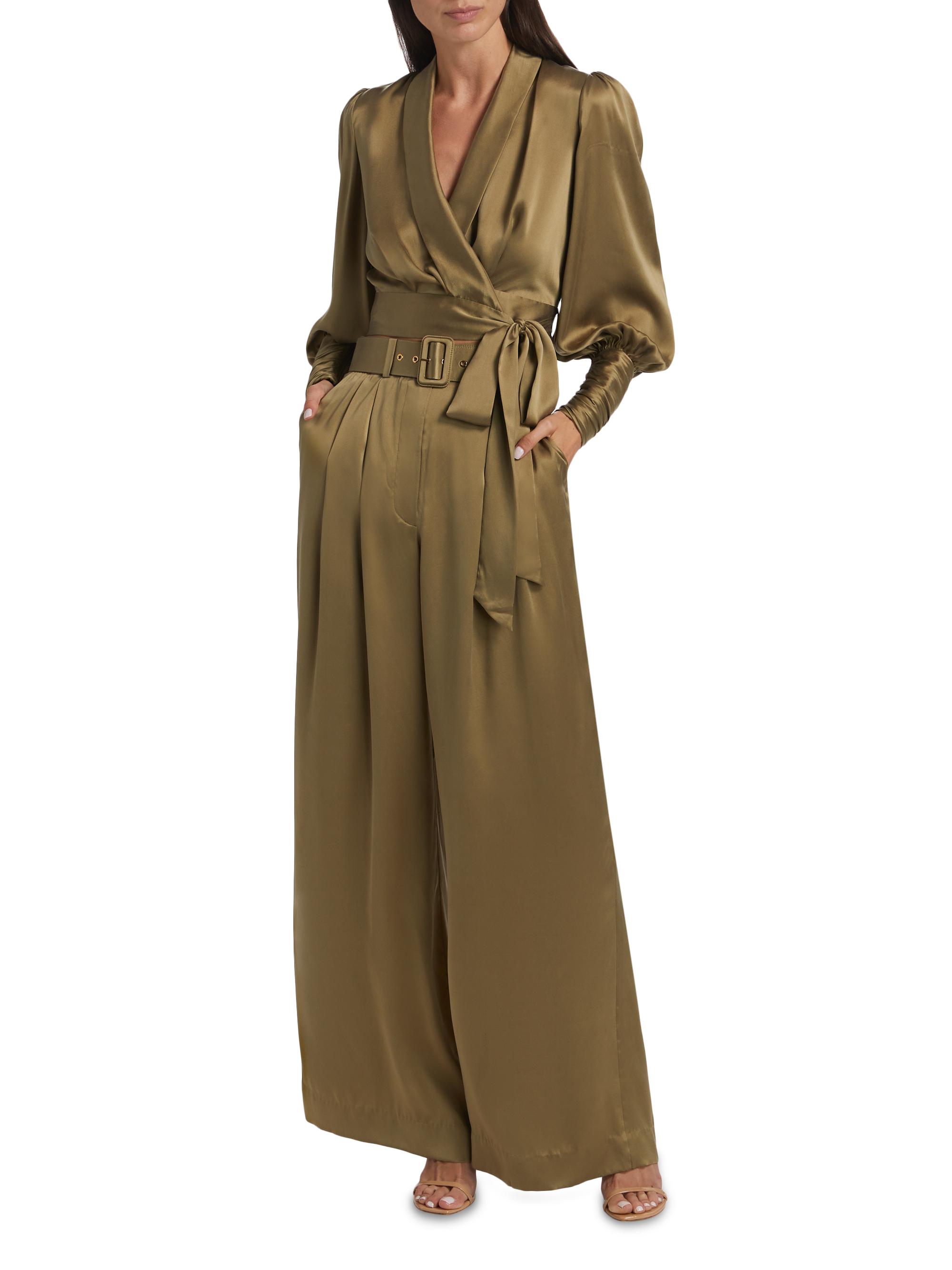 Zimmermann Tuck Silk Belted Wide-Leg Pants | Saks Fifth Avenue