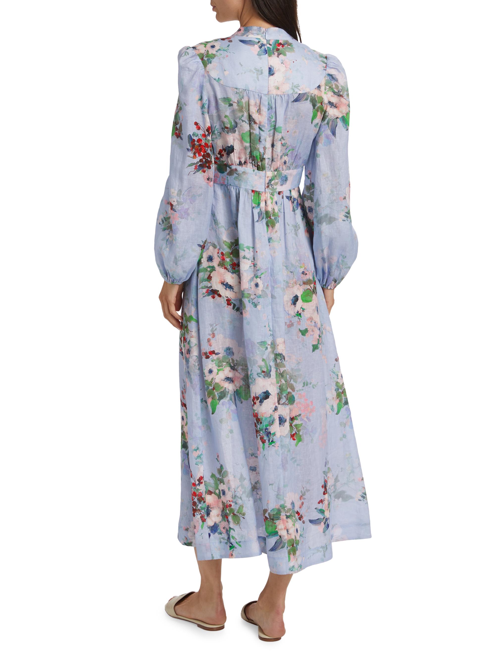 Zimmermann Everley Floral Linen Midi-Dress | Saks Fifth Avenue