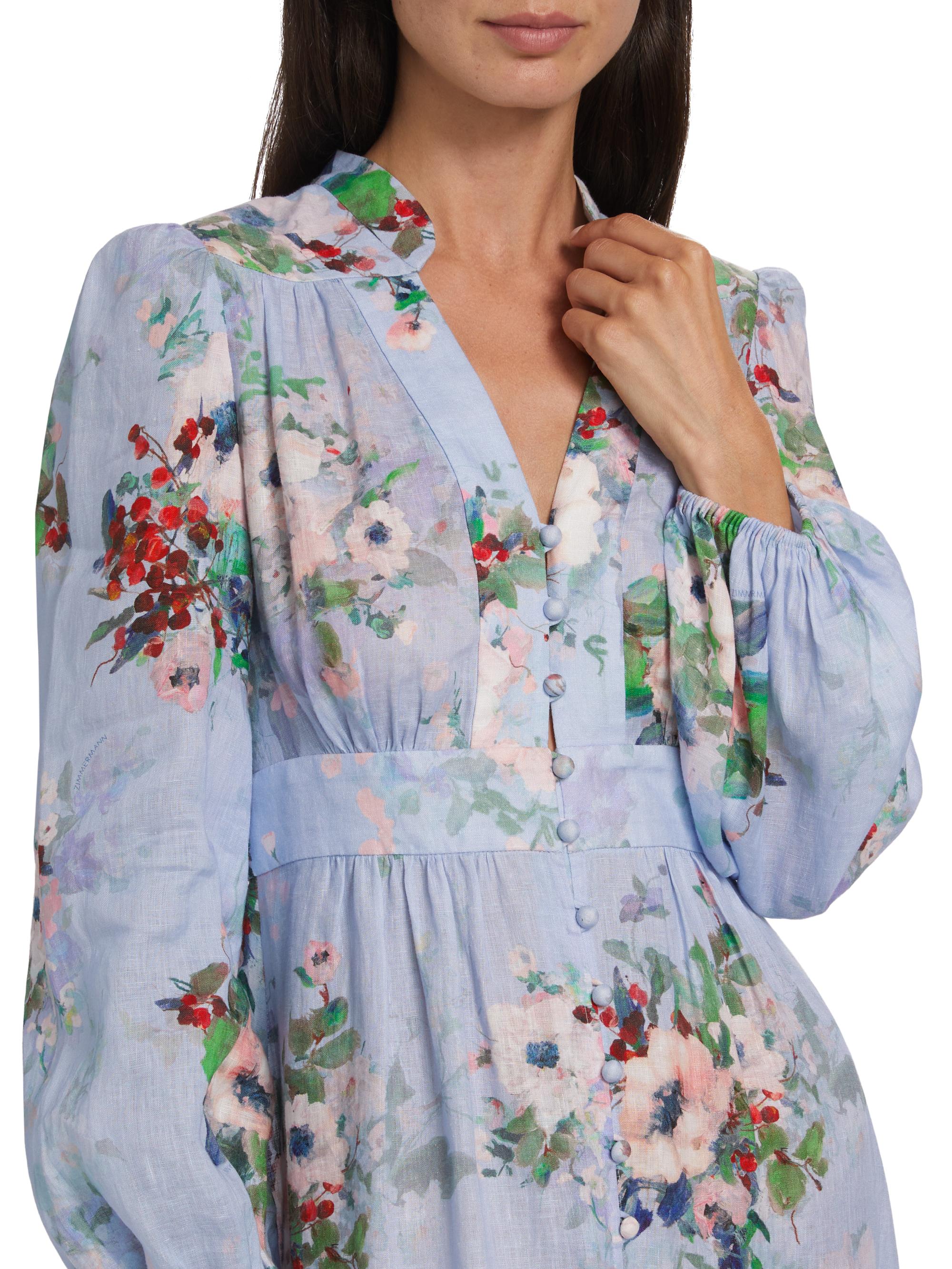 princess polly baby blue dress Zimmermann Everley Floral Linen Midi-Dress