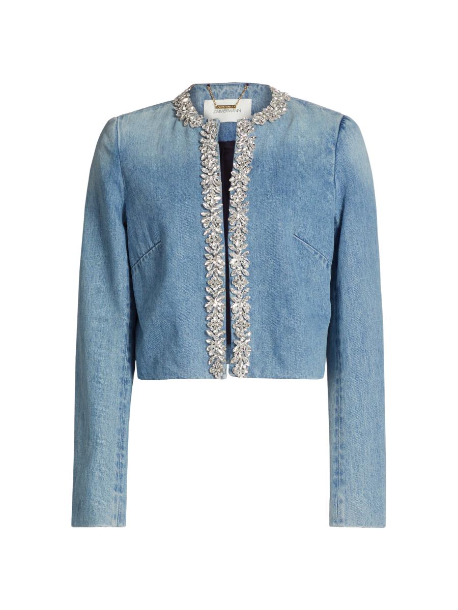 zimmermann crush embellished denim dress ZIMMERMANN Crush Gathered Denim Mini Dress