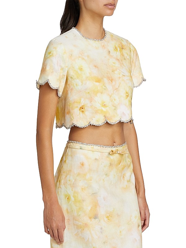 Shop Zimmermann Crush Floral Crystal-Embellished Linen Shop Zimmermann Crush Floral Crystal-Embellished Linen