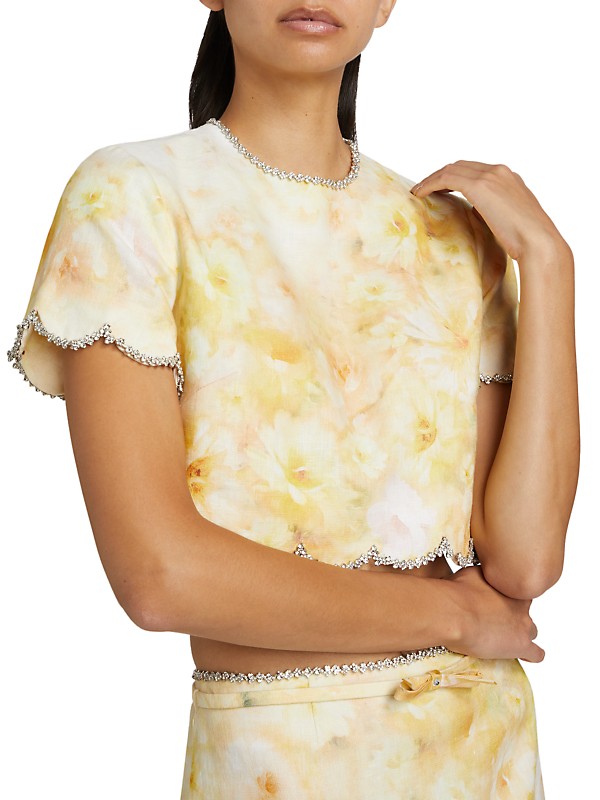 Shop Zimmermann Crush Floral Crystal-Embellished Linen Shop Zimmermann Crush Floral Crystal-Embellished Linen