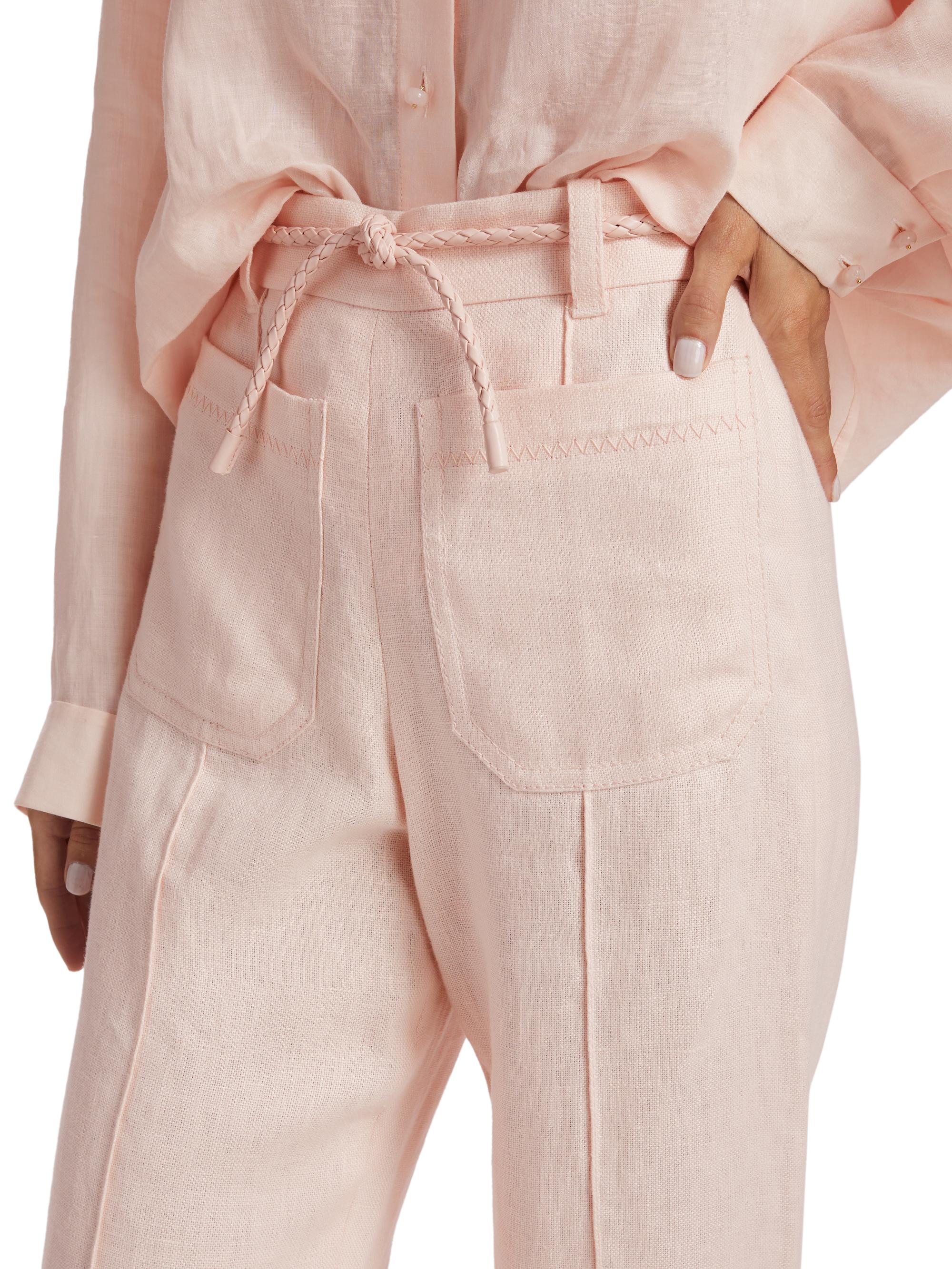 Zimmermann Crush Linen Belted Flare Pants | Saks Fifth Avenue