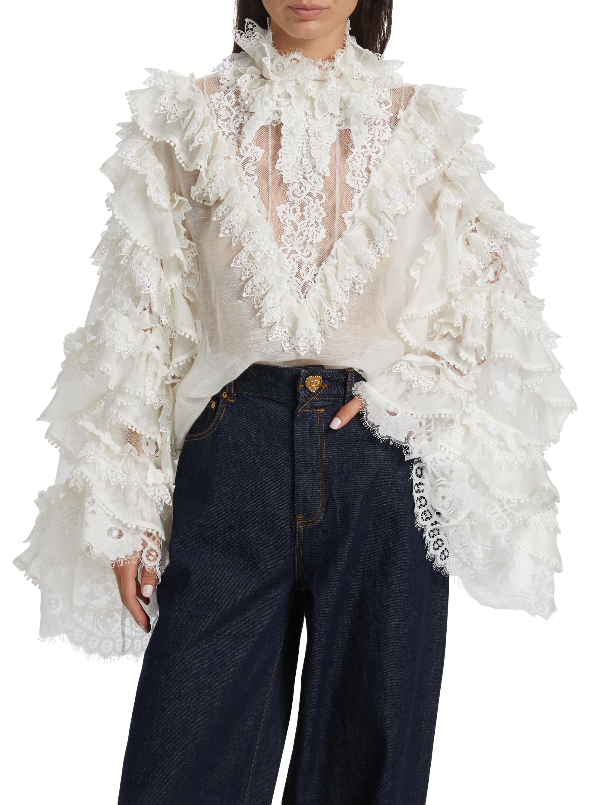 Zimmermann Crush Heart Lace & Organza Blouse | Saks Fifth Avenue