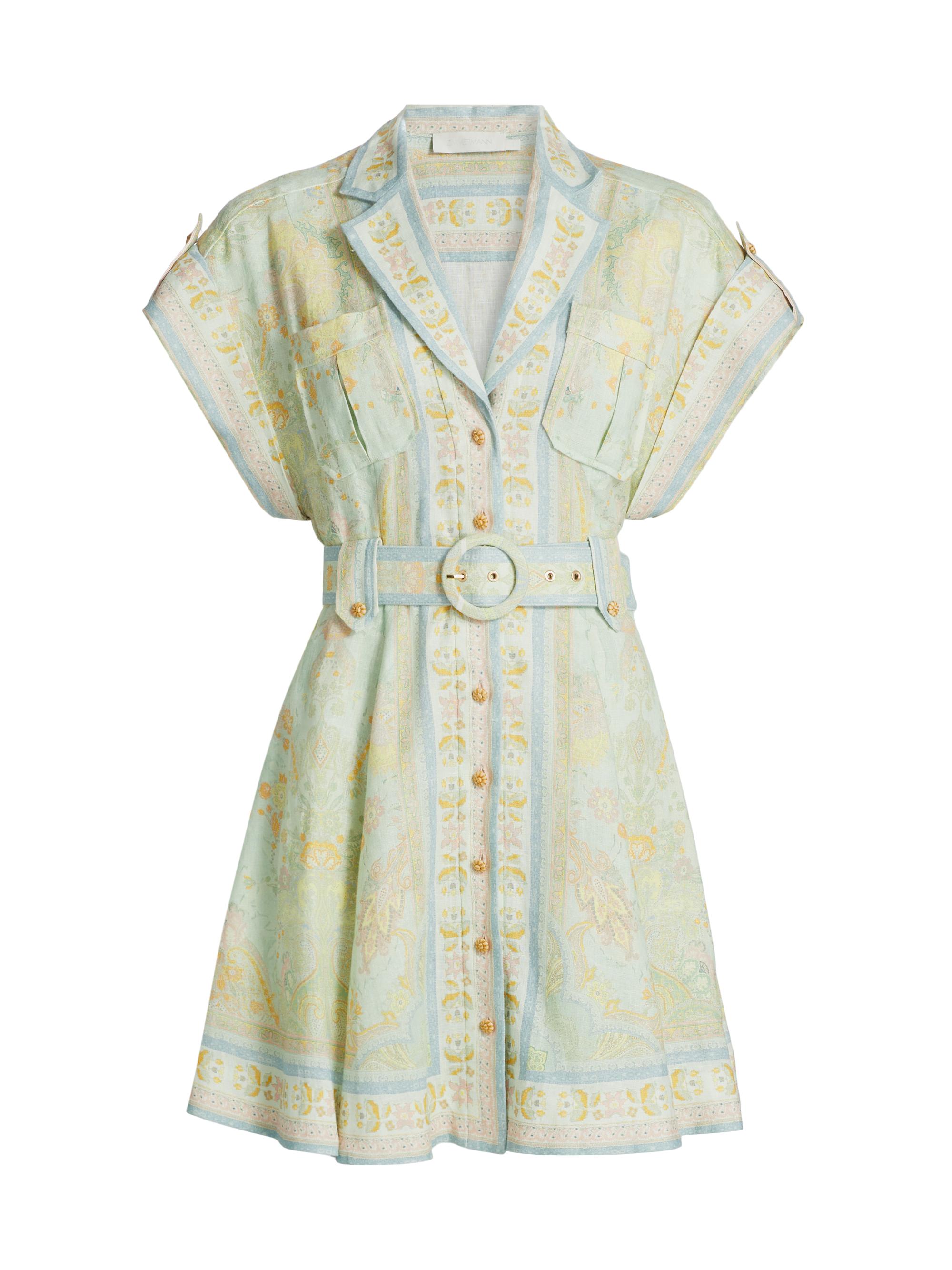Zimmermann Women's Acacia Linen Mini Shirtdress - Mint Multi