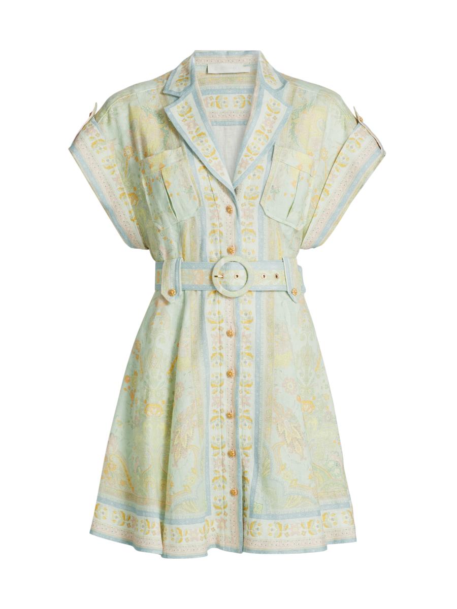 Zimmermann Women's Acacia Linen Mini Shirtdress In Mint Multi