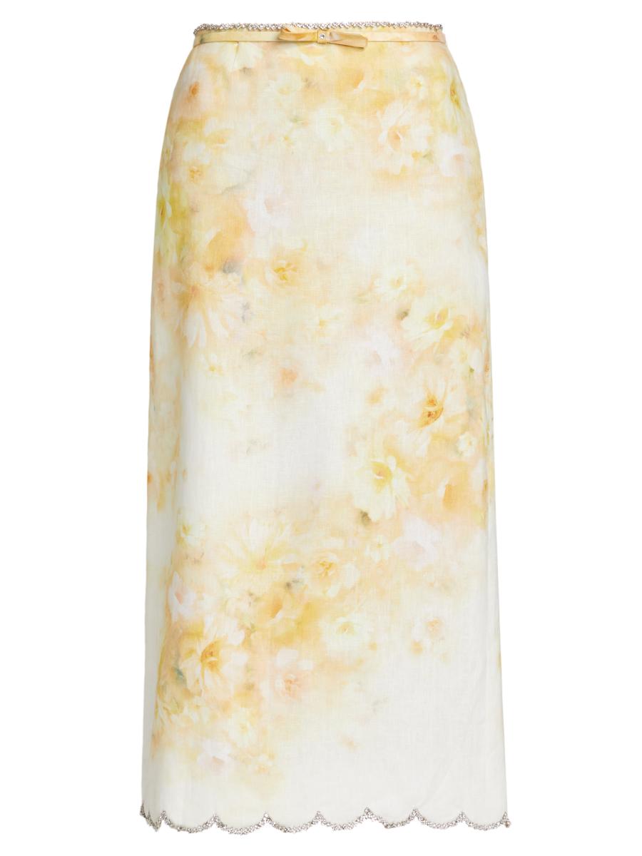 【関税込み】ZIMMERMANN 'Crush Flared Midi' skirt Crush Flared Midi Skirt Black Floral Online | Zimmermann