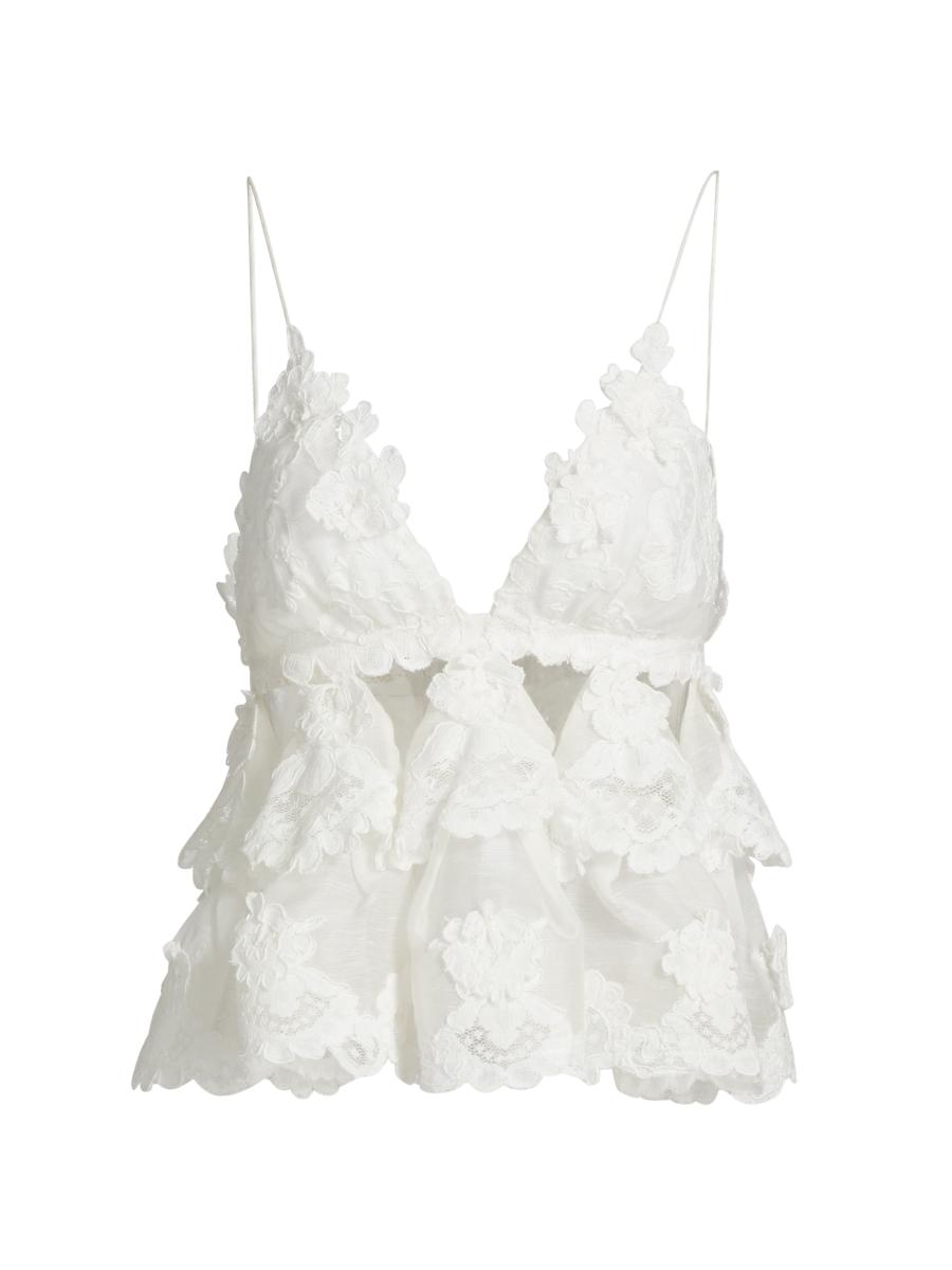 ワンピース Leaf Lace Motif Tier. white / M Zimmermann Crush Lace Motif Tiered Top | Saks Fifth Avenue