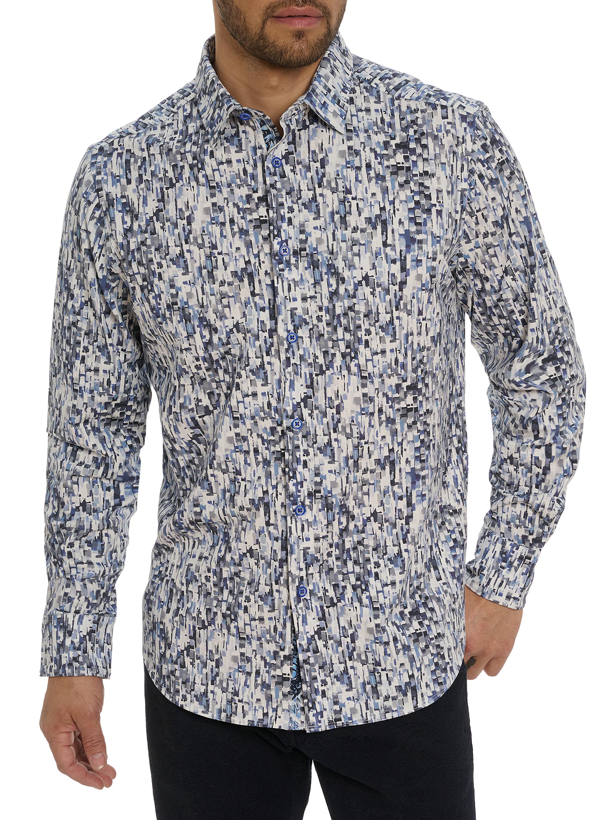 Robert Graham Men's Fragment Abstract Cotton-Blend Shirt - Blue