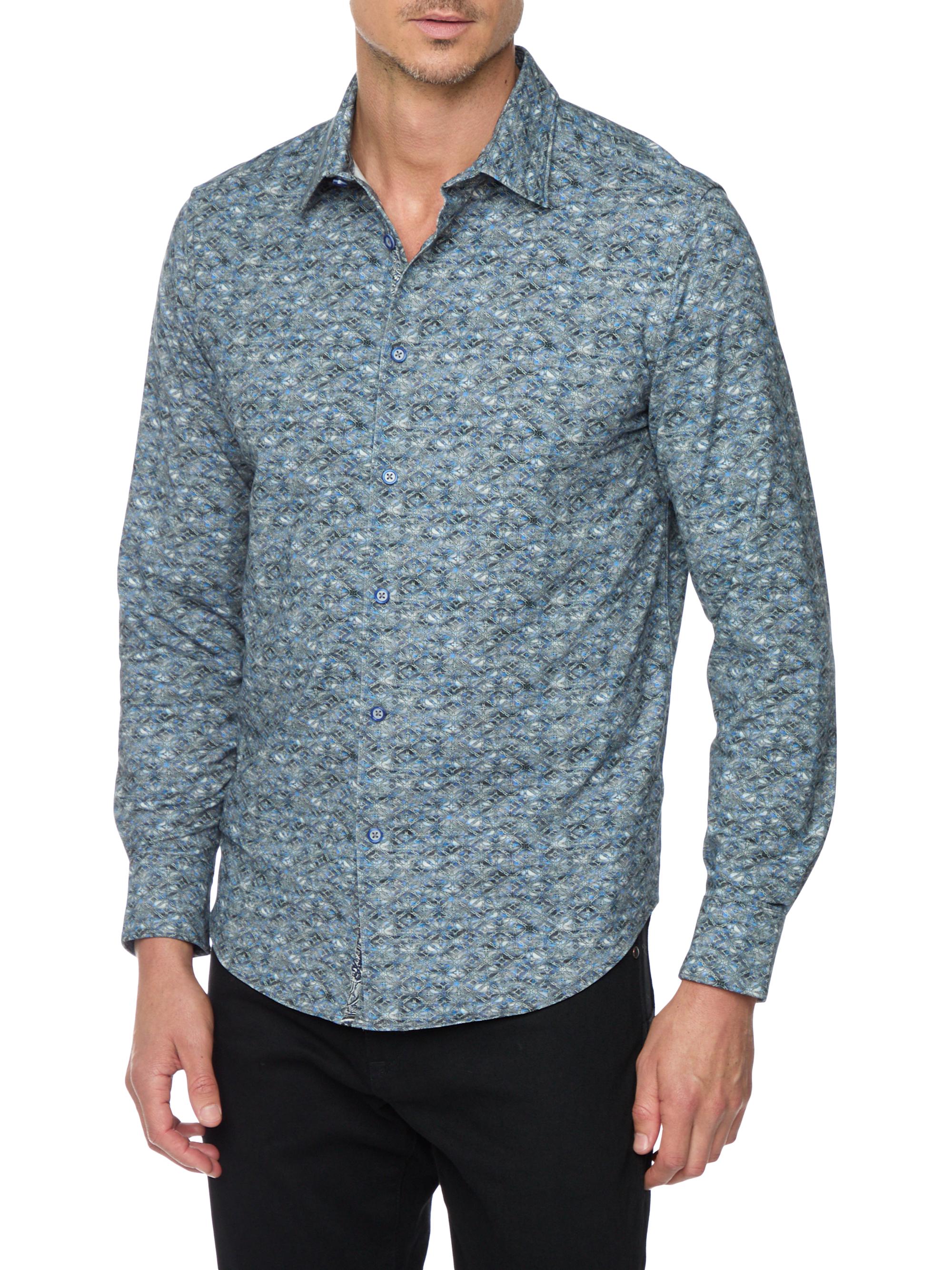 Robert Graham Men's Claredon Geometric-Printed Stretch-Cotton Shirt - Grey