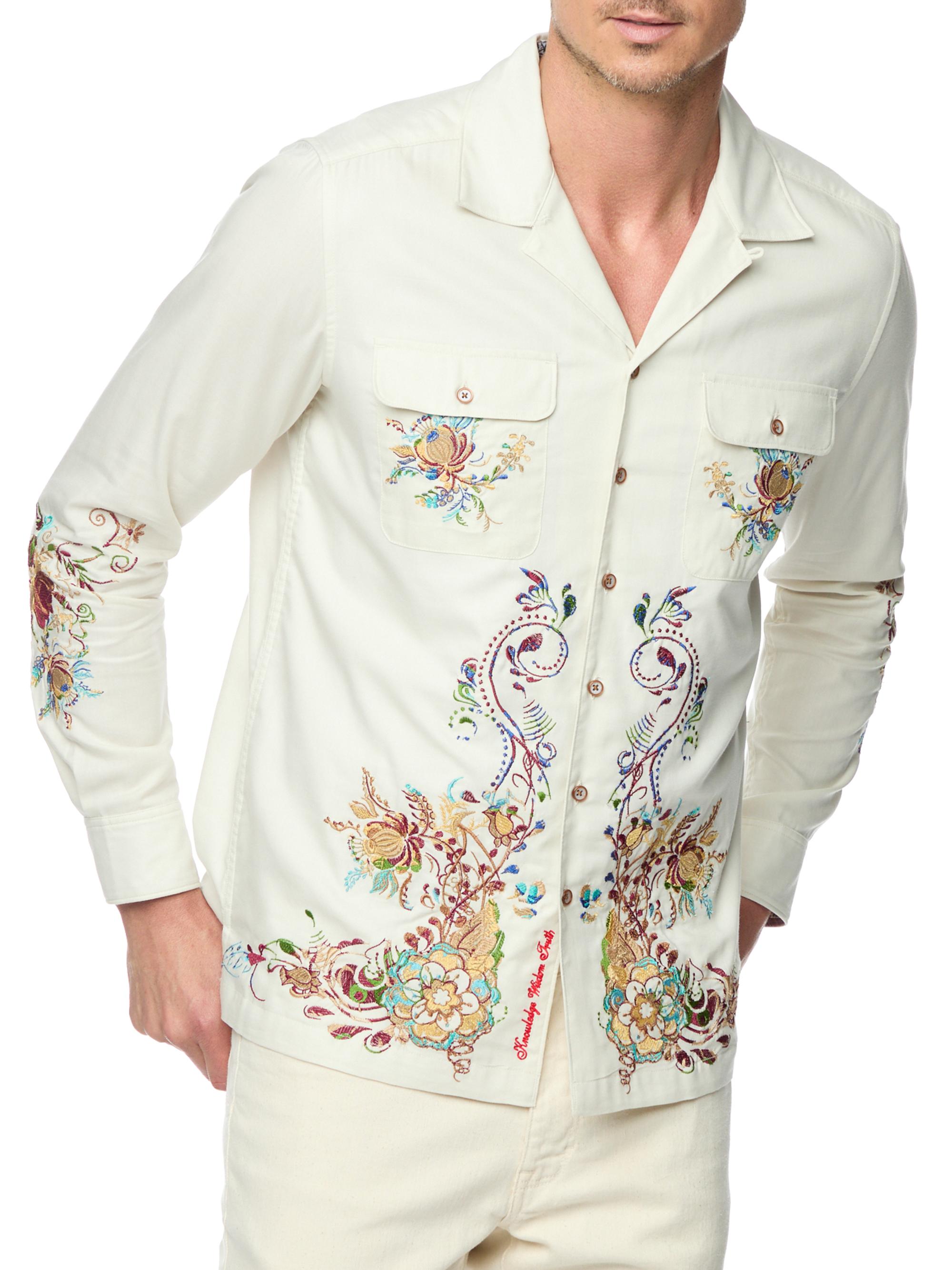 Robert Graham Men's Marquez Long-Sleeve Woven Camp Shirt - Beige