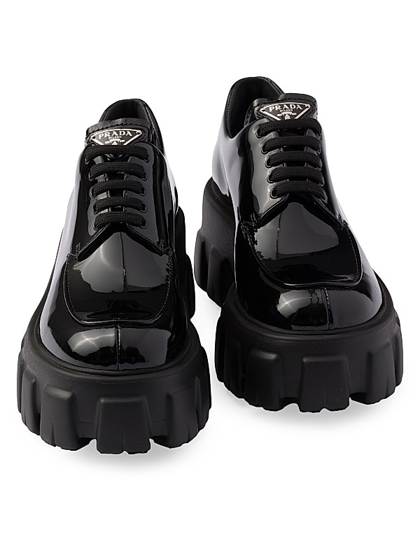 Shop Prada Monolith Patent Leather Lace-Up Shoes | Saks Shop Prada Monolith Patent Leather Lace-Up Shoes | Saks