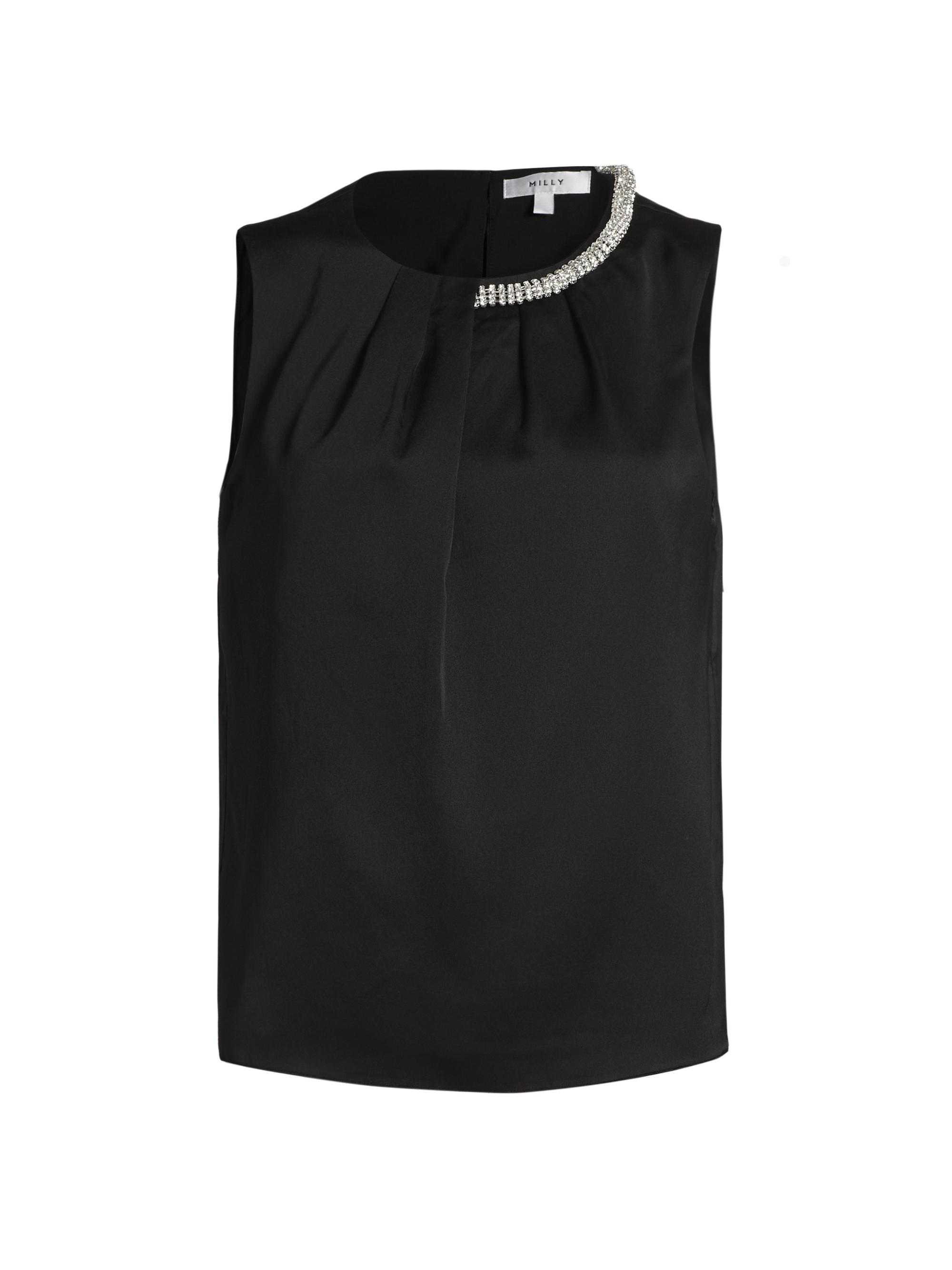 Milly Women's Lily Satin & Crystal Top - Black