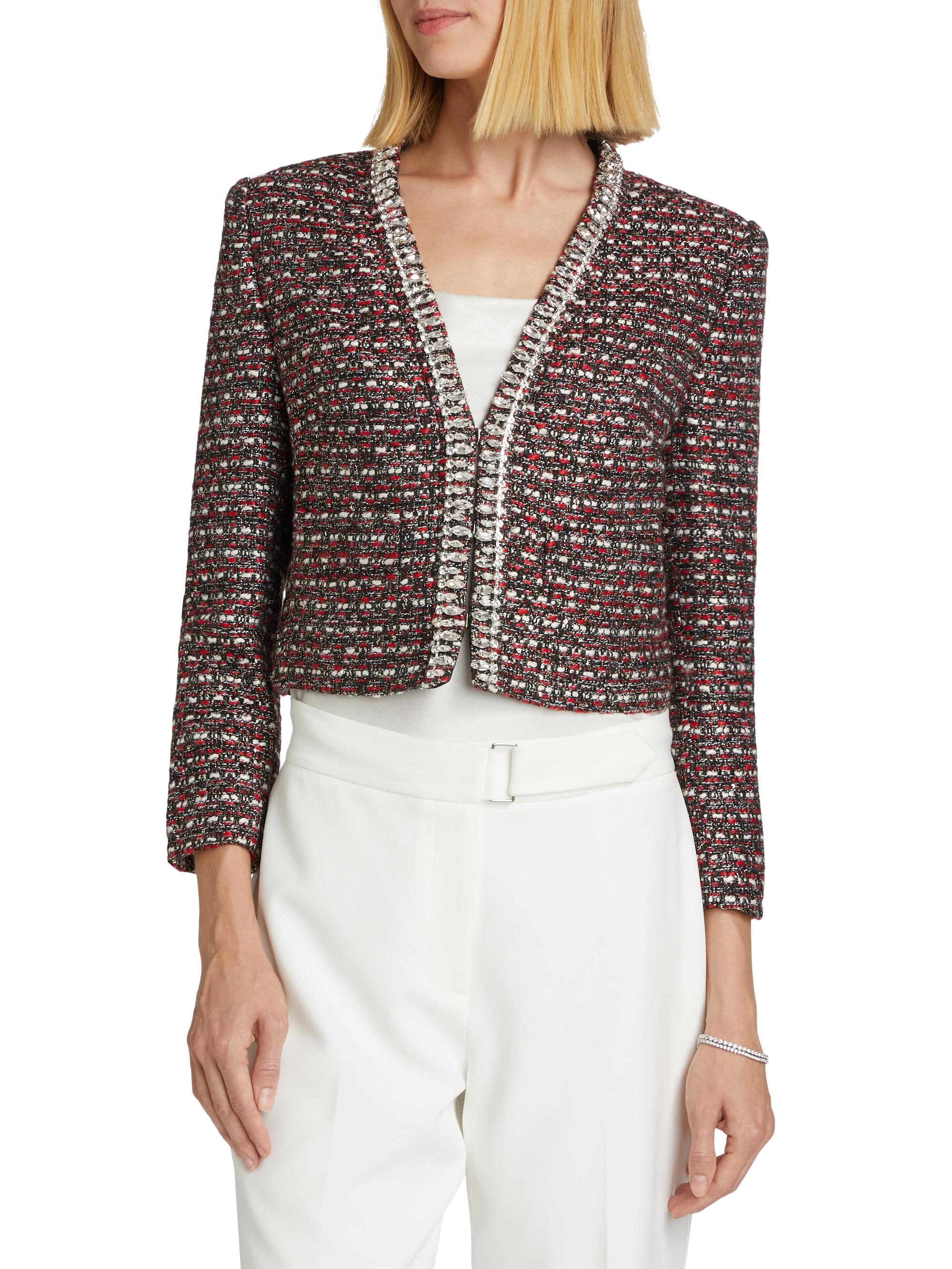 Milly Amaya Tweed Crystal-Trim Jacket | Saks Fifth Avenue