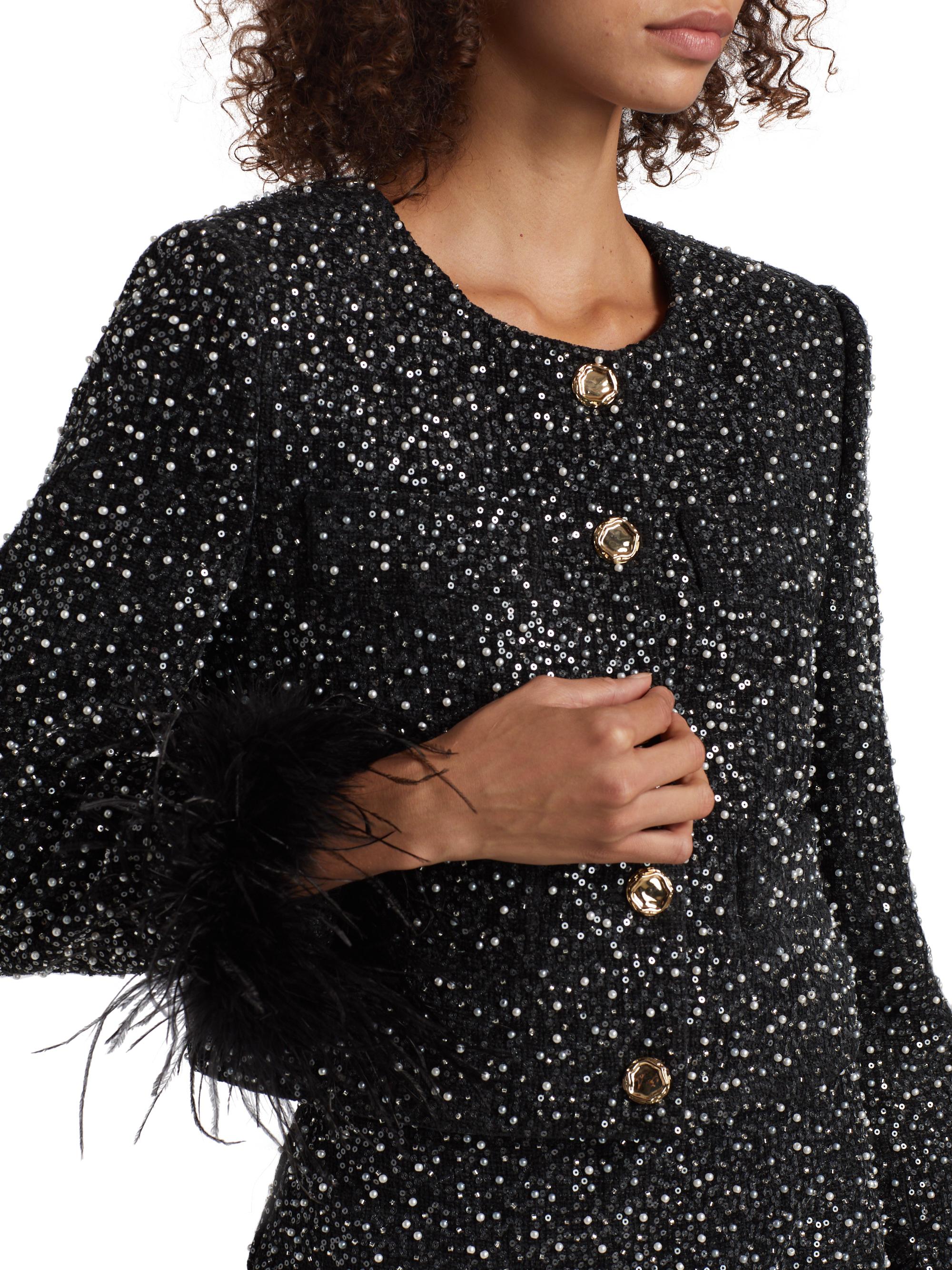 Milly Aya Tweed & Feather Jacket | Saks Fifth Avenue