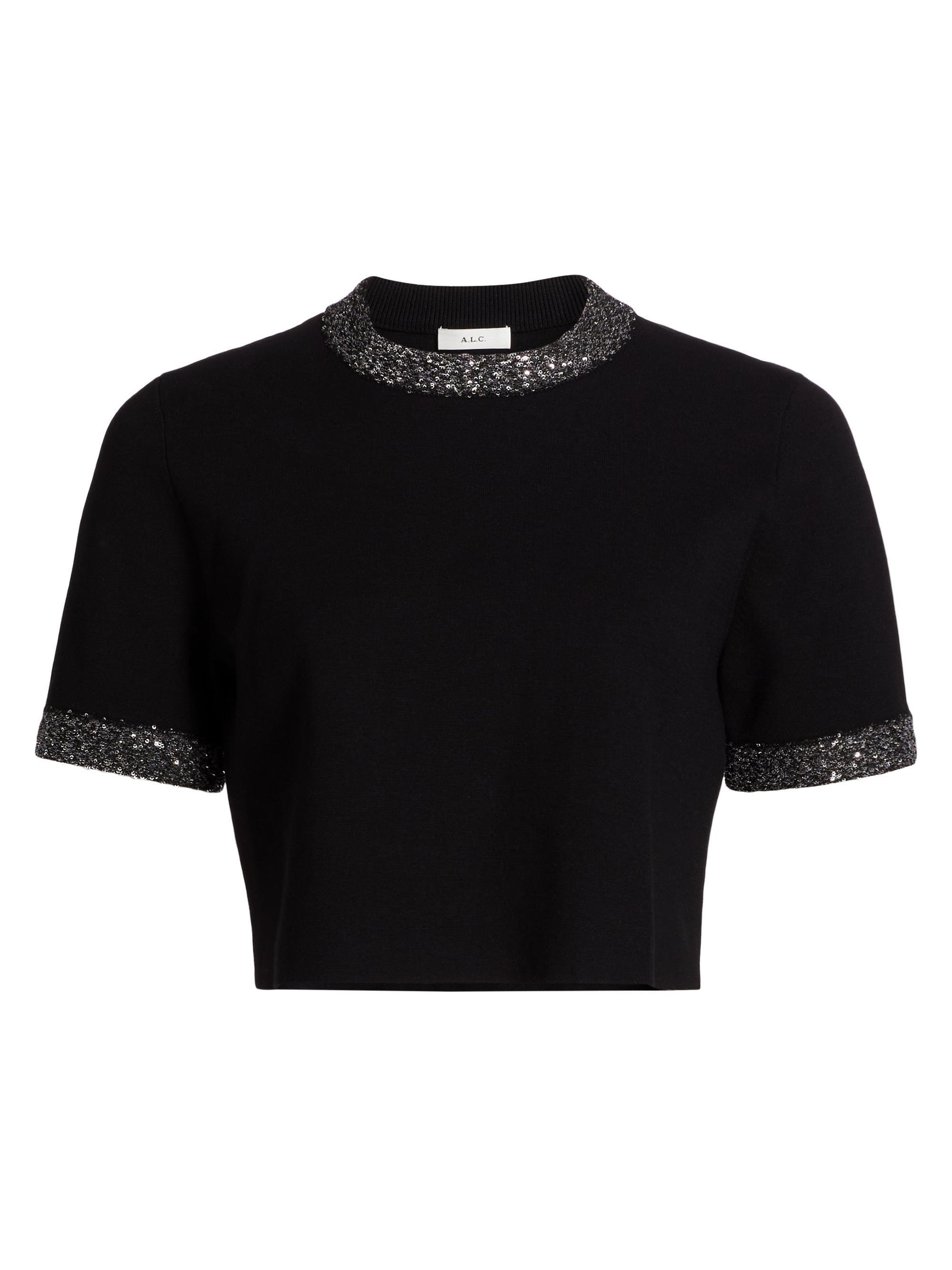 A.L.C. Women's Maeve Metallic-Trim Crop Top - Black Silver