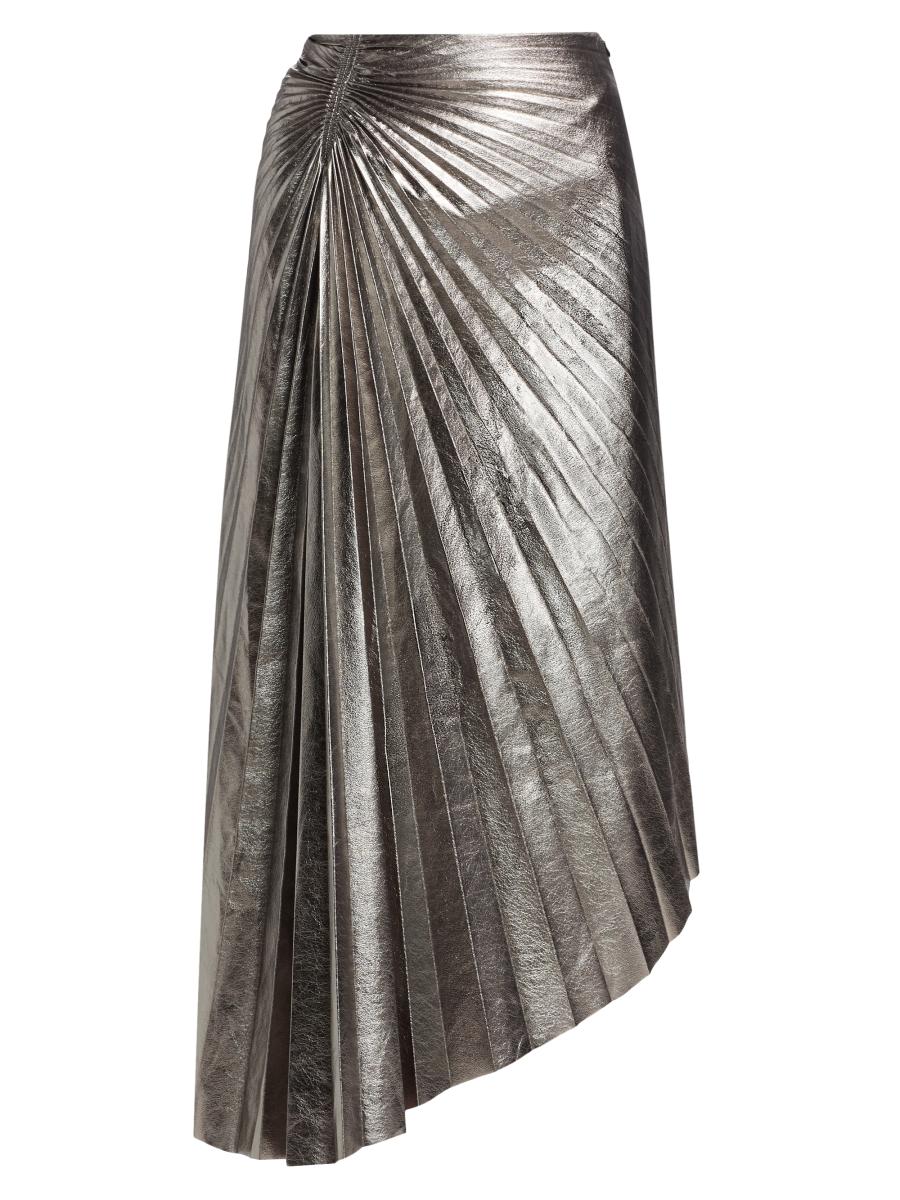 A.L.C. Tracy Metallic Faux-Leather Pleated Midi-Skirt | Saks