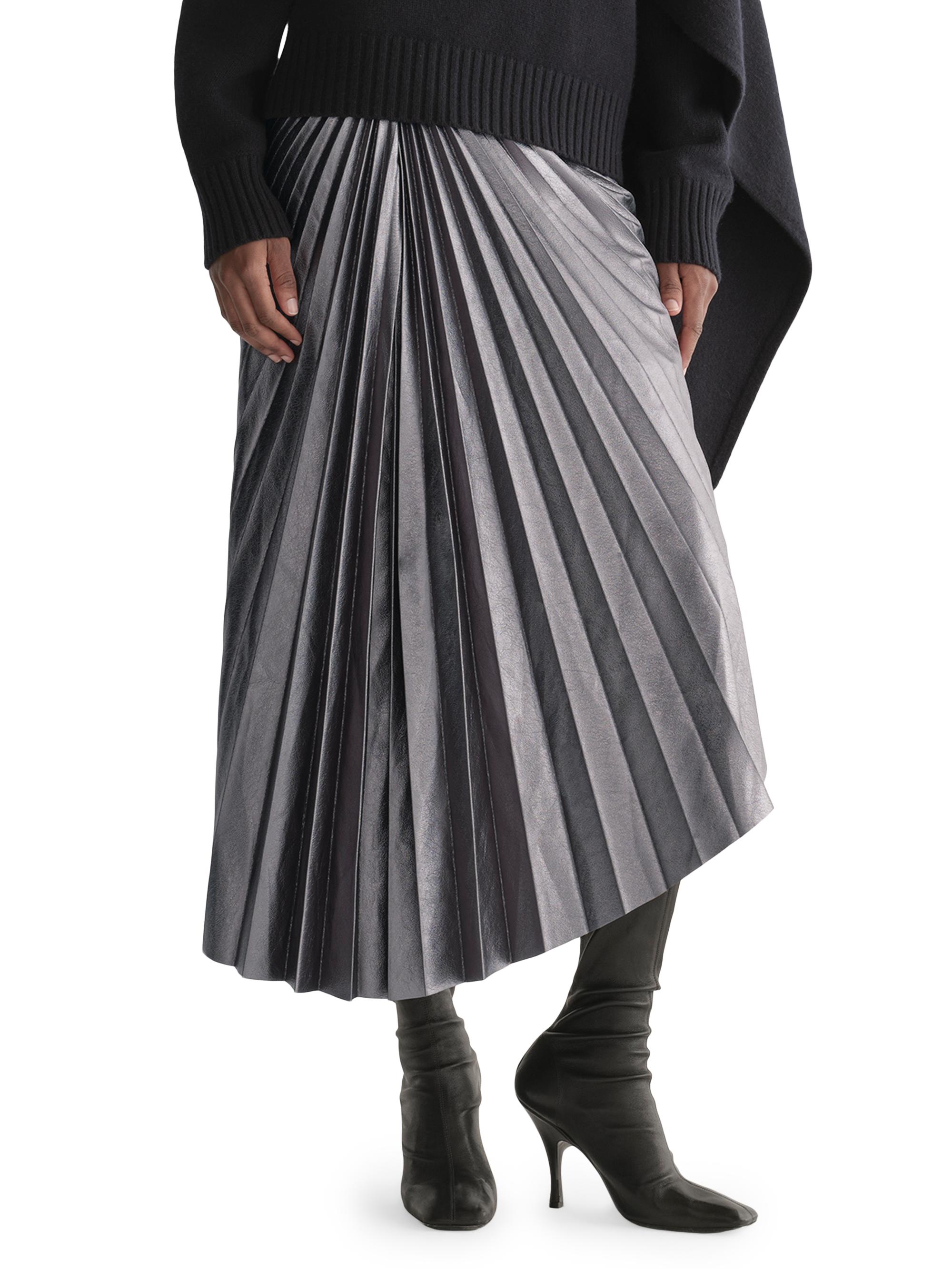 A.L.C. Tracy Metallic Faux-Leather Pleated Midi-Skirt | Saks Fifth