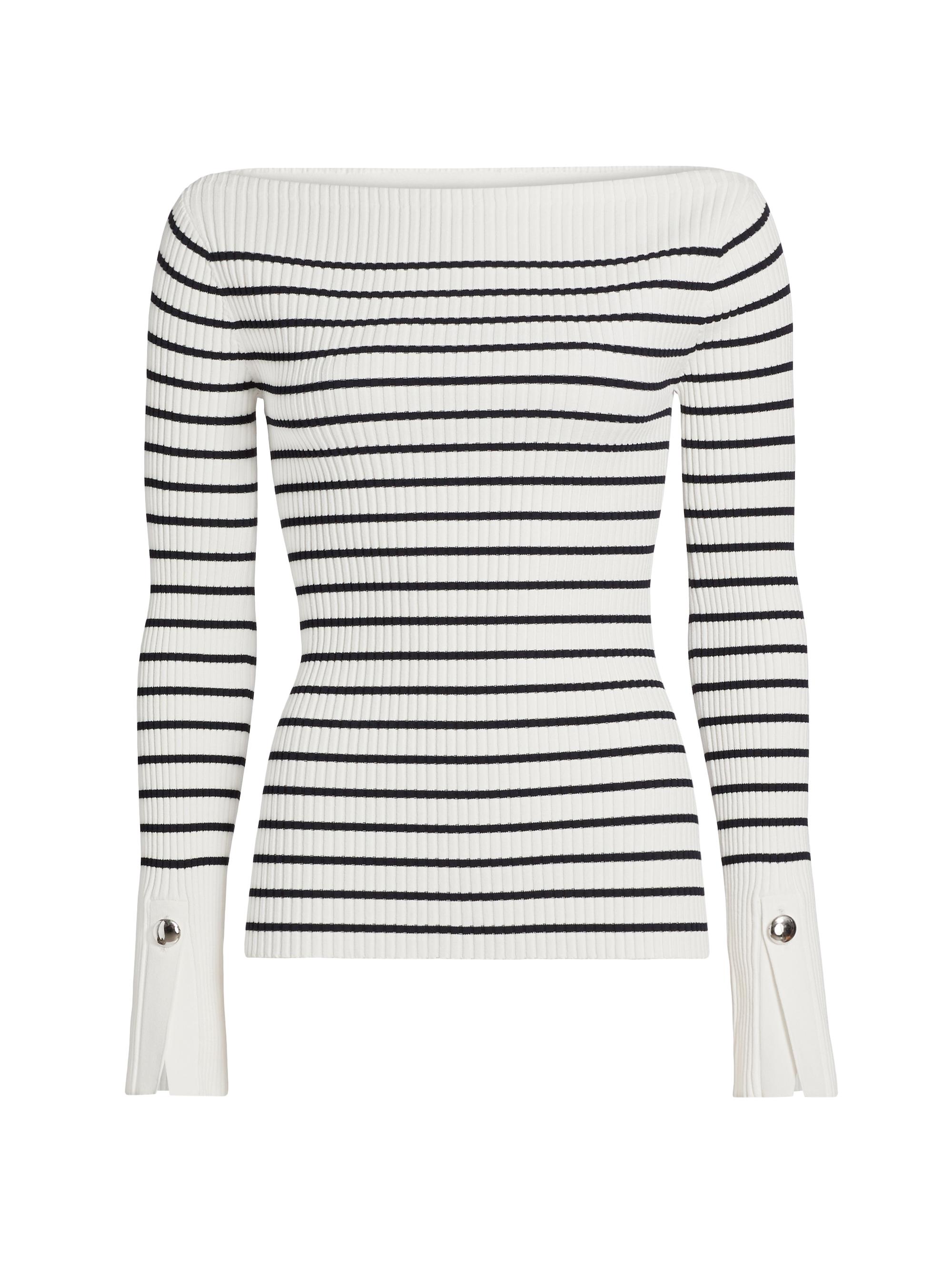 A.L.C. Women's Anya Striped Rib-Knit Boatneck Sweater - Off White Dark Sapphire