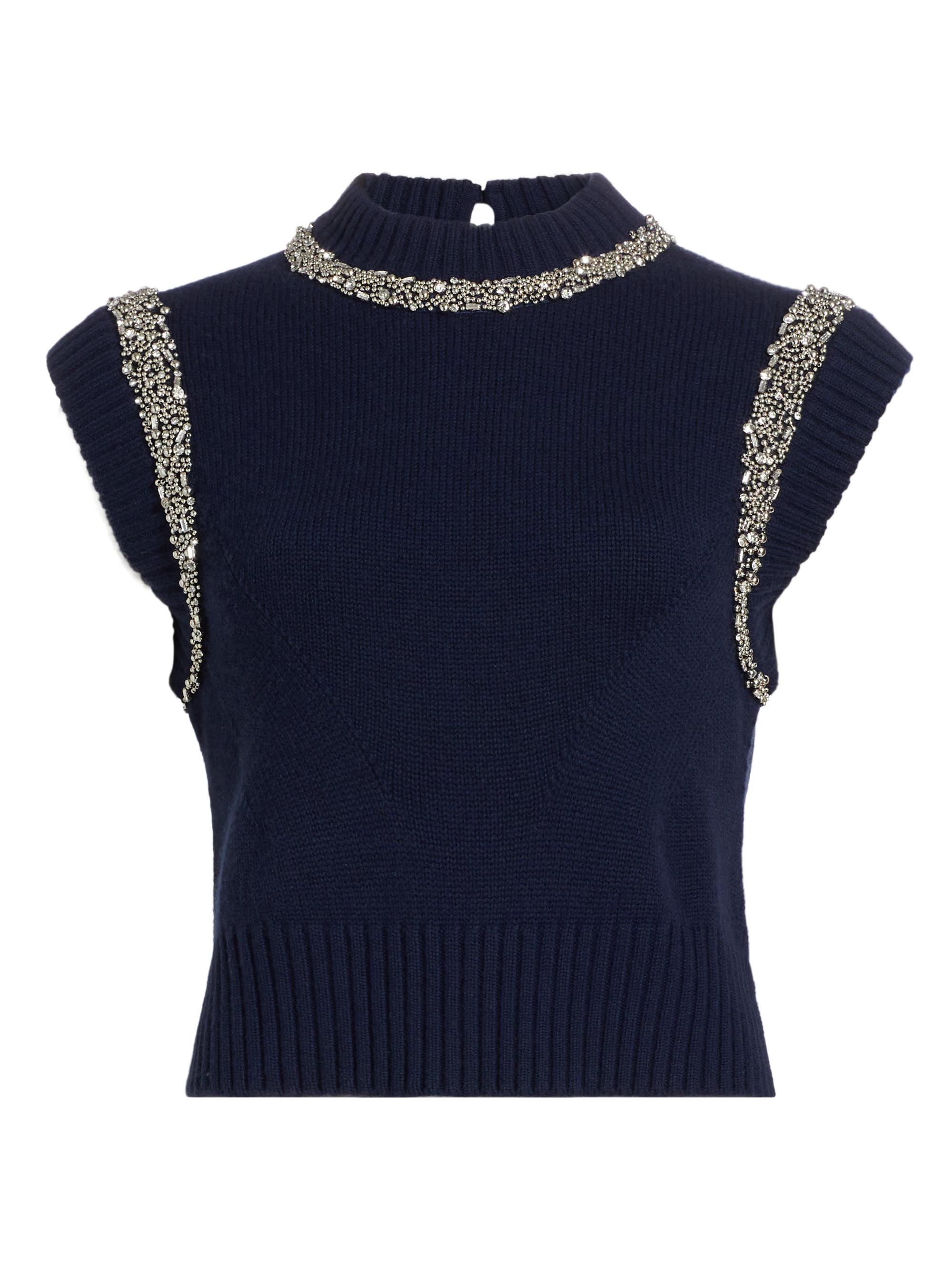 SIMKHAI Women's Joanae Embellished Wool-Cashmere Sleeveless Sweater - Midnight
