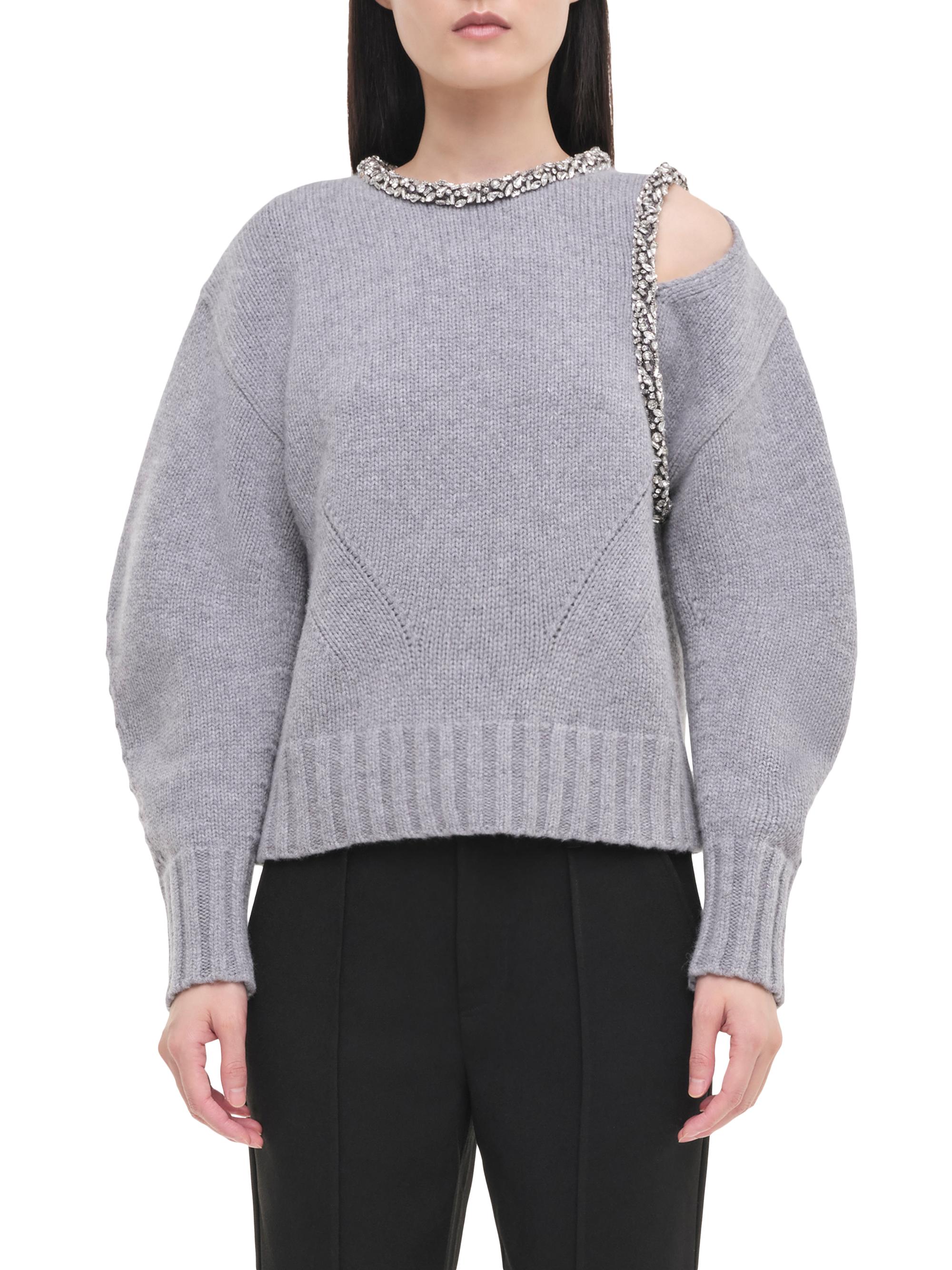 SIMKHAI Women's Monroe Crystal-Embellished Wool-Cashmere Crewneck Sweater - Grey Melange