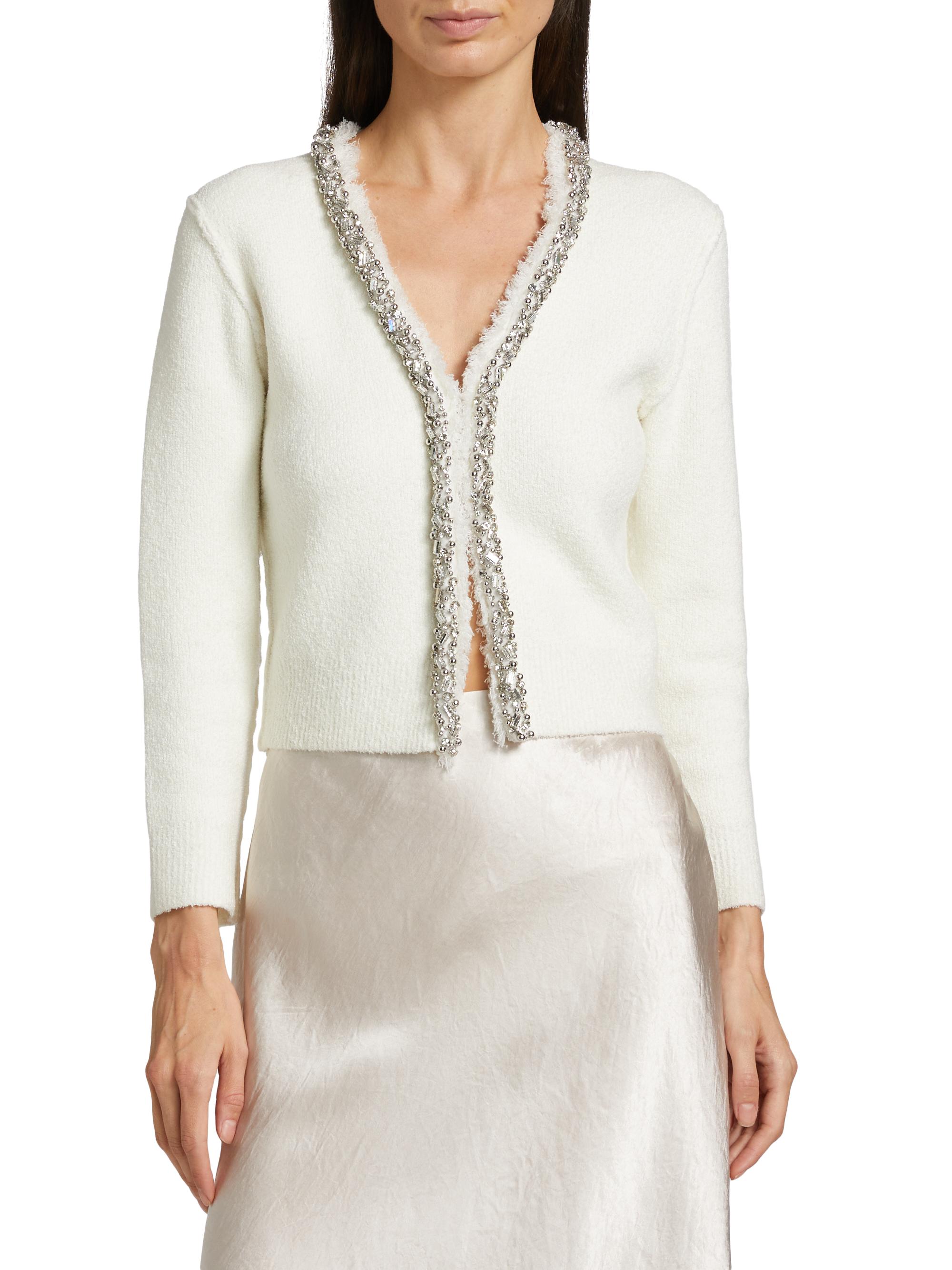 SIMKHAI Lieghton Embellished Bouclé V-Neck Cardigan | Saks Fifth